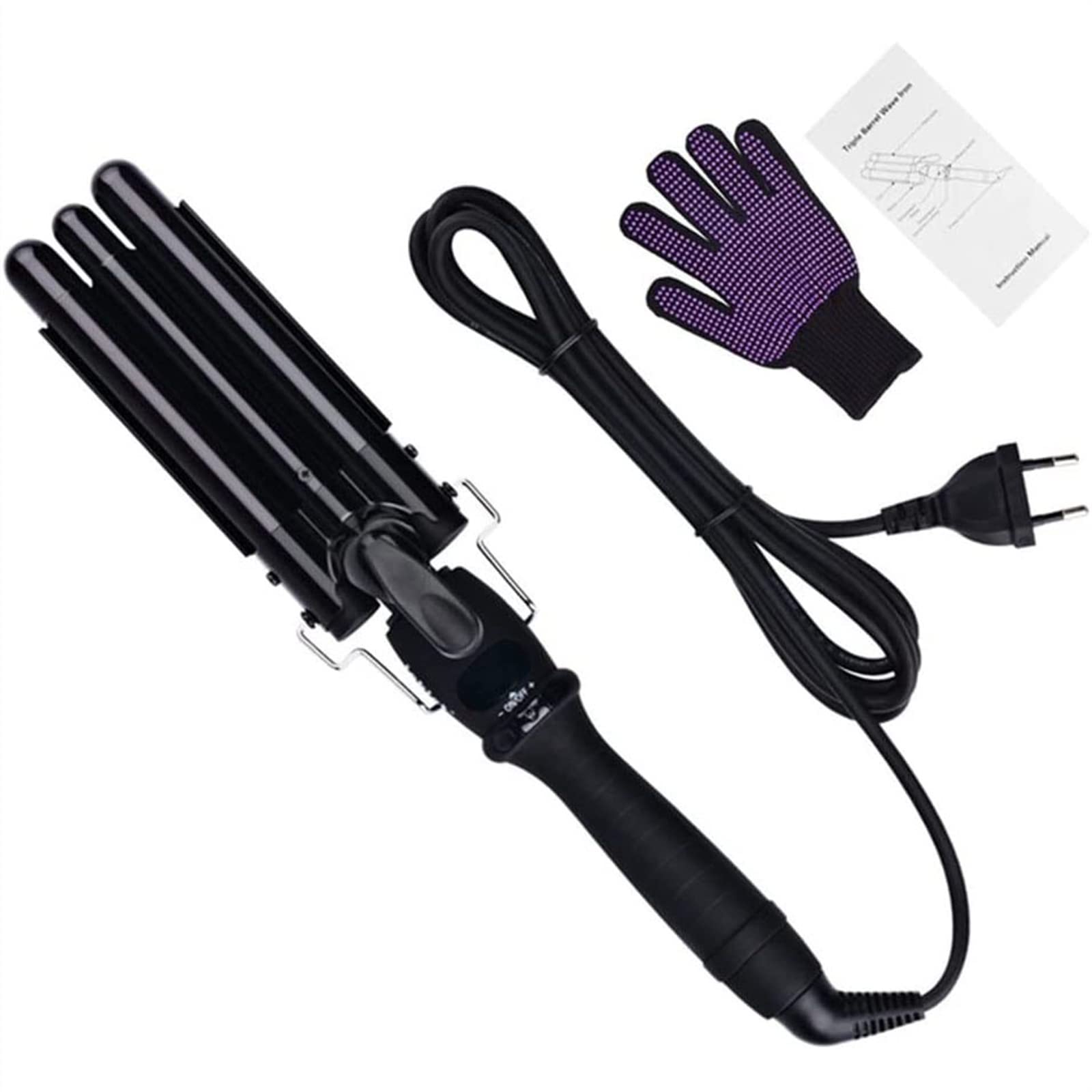 3 Barrel Curling Iron Wand - Professional Triple Hair Waver & Crimper for Perfect Beach Waves, Ceramic Tourmaline Barrel with Adjustable Temperature (140°F-450°F) - Create Salon-Quality Waves, Curls & Crimps at Home - Perfect for Beach Parties, Weddings & Everyday Styling
