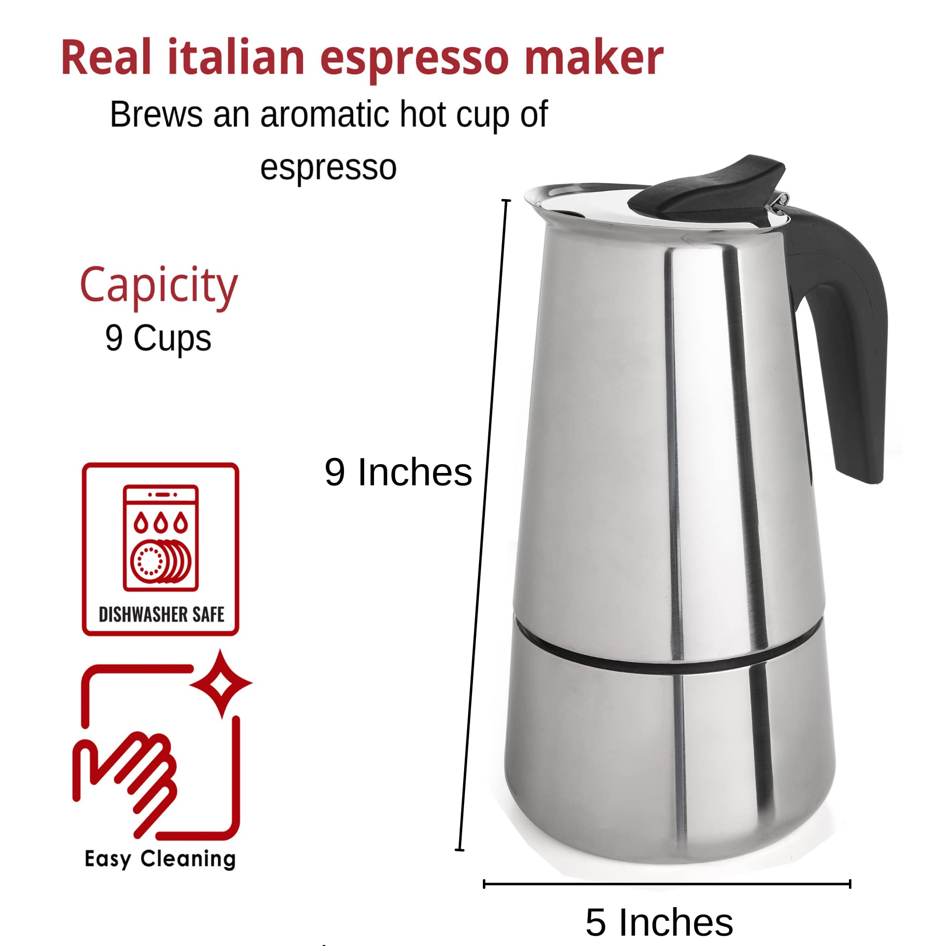 Mixpresso Electric Coffee Grinder - 12 Cup Capacity with 304 Stainless Steel Blade for Espresso Beans, Removable Chamber - Bundle with 9 Cup Stovetop Espresso Maker & Moka Pot - Perfect for Home, Office & Camping Coffee Brewing
