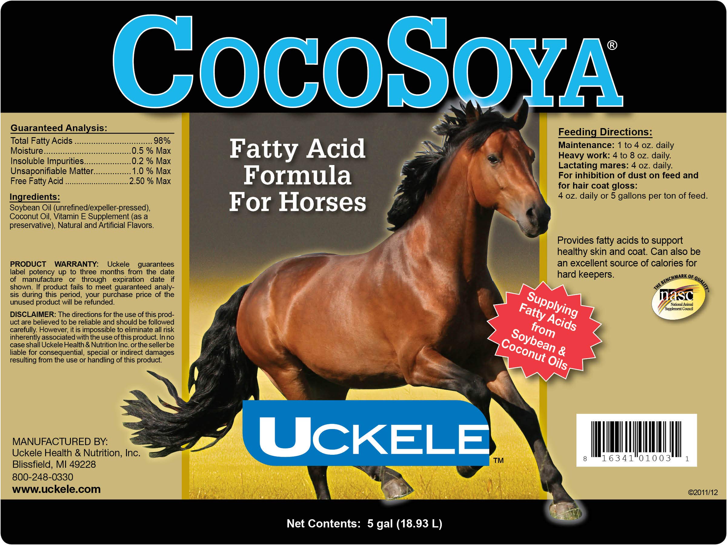 Uckele CocoSoya Oil Horse Supplement - Omega 3 6 9 Fatty Acids for Equine Joint & Coat Health - Vitamin & Mineral Enriched Formula - 5 Gallon Bucket - Ideal for Daily Feeding & Performance Horses