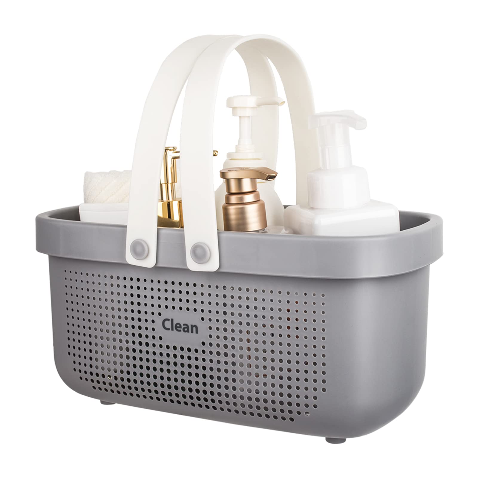 JiatuA Plastic Storage Basket with Handle - Portable Shower Caddy & Organizer Bin for Bathroom, Kitchen, Dorm Room, Bedroom - Gray | Perfect for Organizing Toiletries, Cleaning Supplies & Household Items