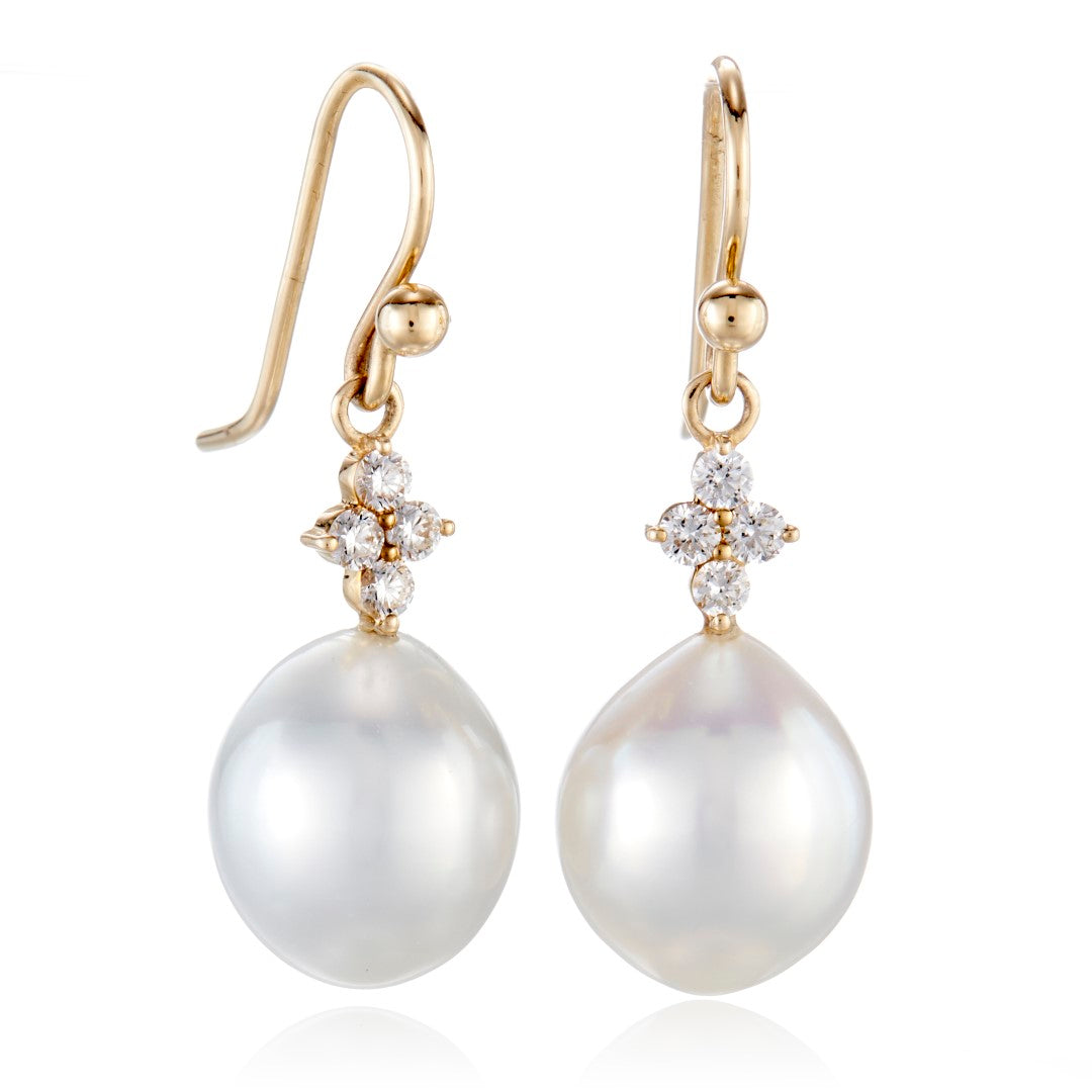 Belgravia Drop Earrings - 10mm South Sea Pearls & Diamond Accents | Elegant Pearl Jewelry for Weddings, Parties & Special Occasions