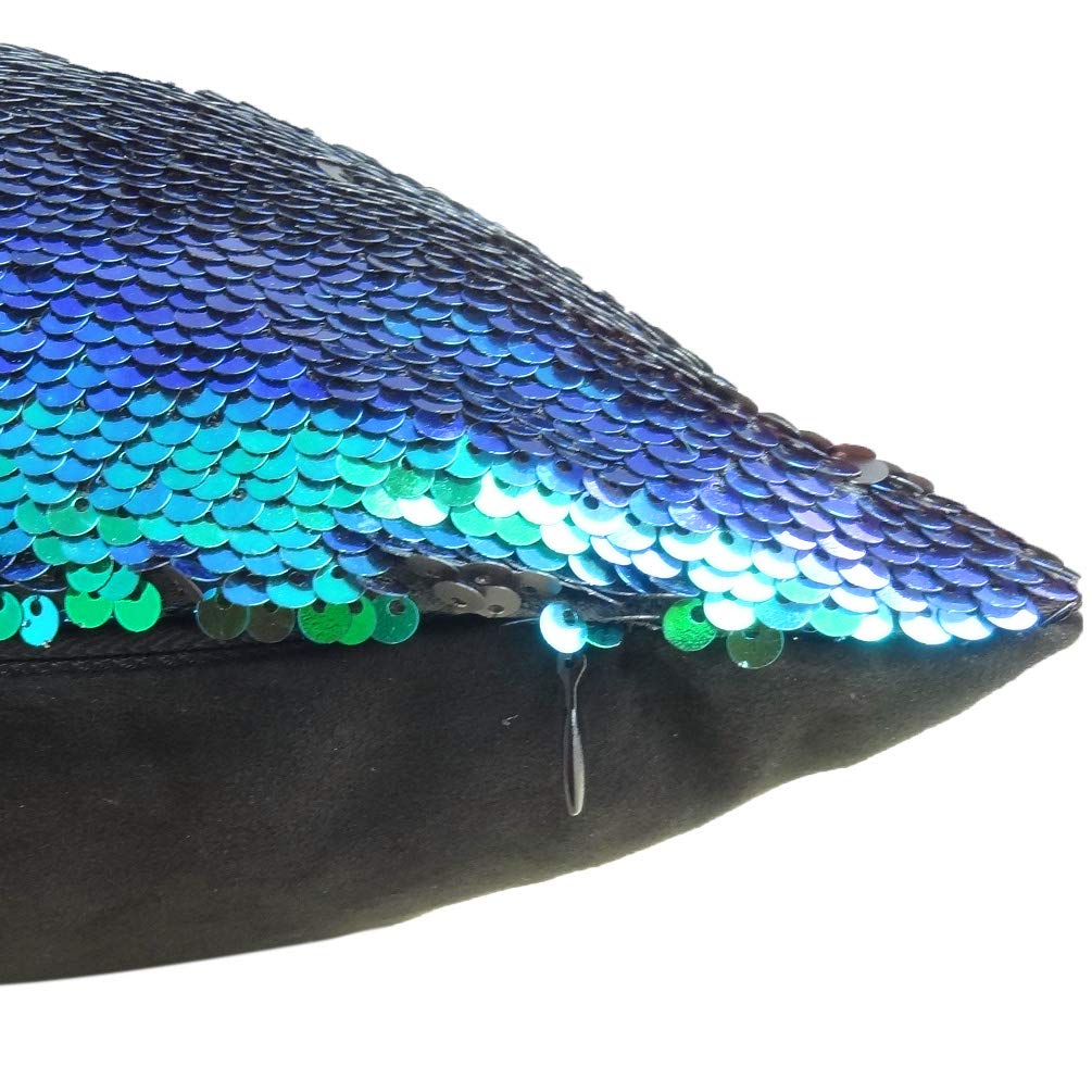 Magic Reversible Mermaid Sequins Throw Pillow Cover - 18x18 Inches, Green & Black Decorative Cushion for Sofa, Bed, Couch - Perfect for Home Decor, Gifts, and Kids' Rooms