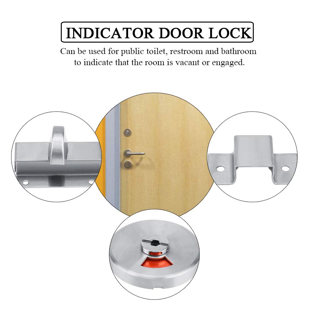 Stainless Steel Toilet Door Lock with Vacant/Engaged Indicator - 201 Grade Rustproof Bathroom Privacy Bolt Lock with Screw Fittings - Perfect for Public Restrooms, Office Bathrooms & Home Use