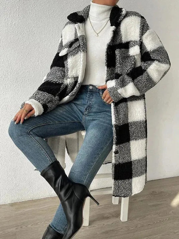 Women's Loose Fit Plaid Winter Shirt - Cozy Flannel Long Sleeve Top for Casual Outfits & Cold Weather Layering