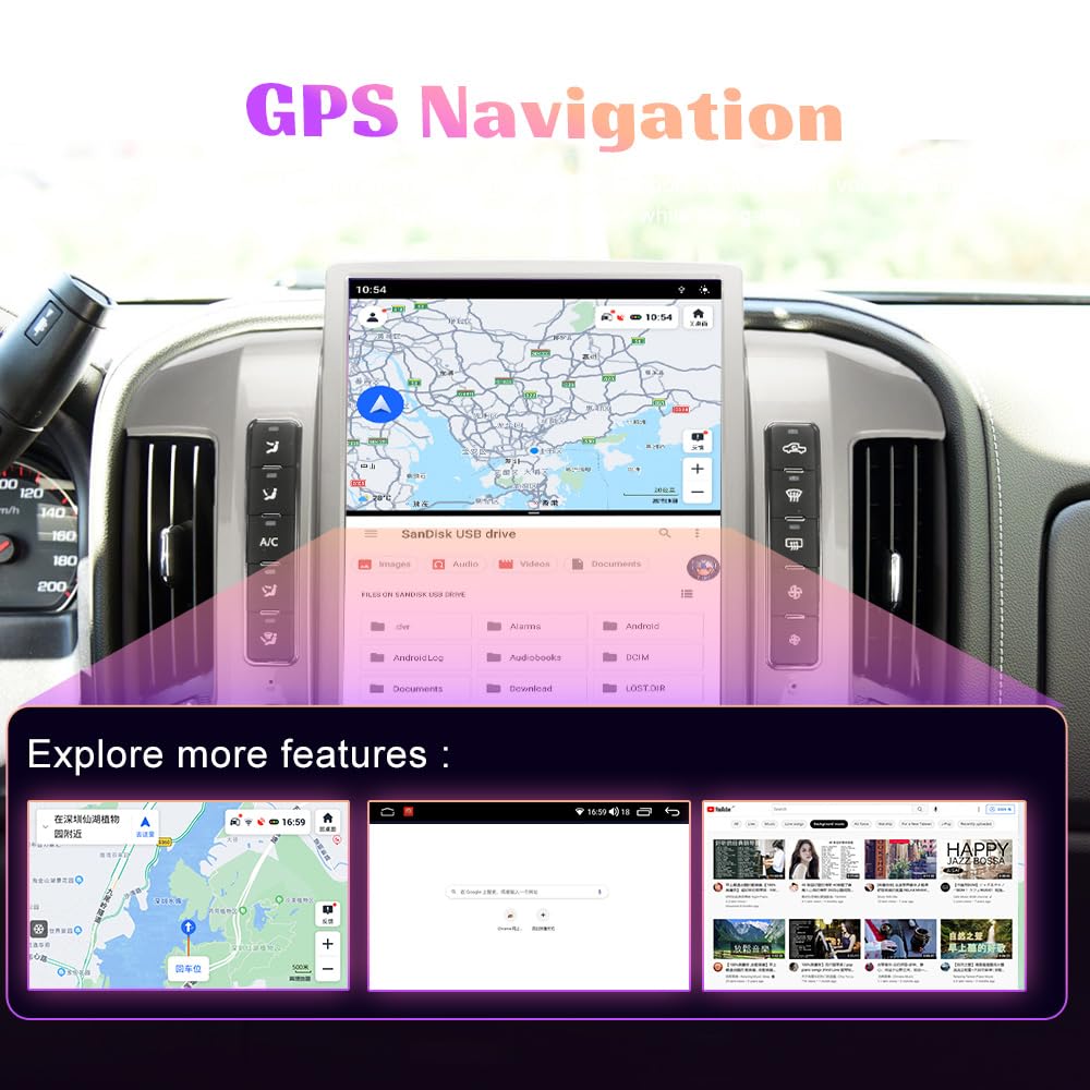 14.4 Inch Android Car Stereo for Chevrolet Silverado GMC Sierra 2014-2019 | OEM Replacement Head Unit with GPS Navigation | Multimedia Player for Road Trips & Daily Commute