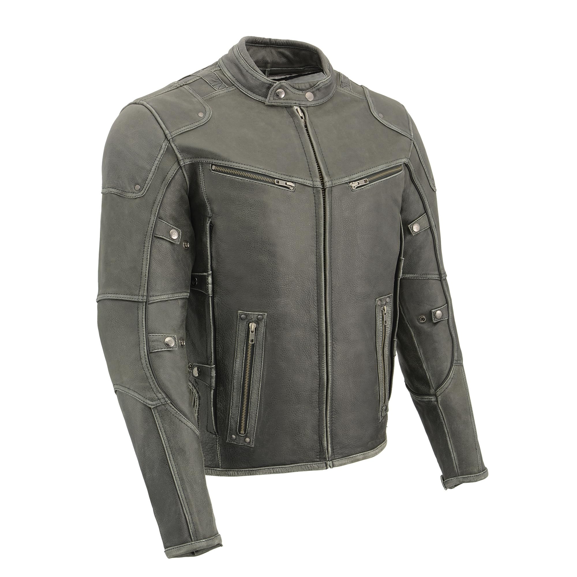 Milwaukee Leather Men's Vintage Grey Distressed Triple Vented Biker Jacket MLM1536 - Motorcycle Riding, Casual Wear & Outdoor Adventure
