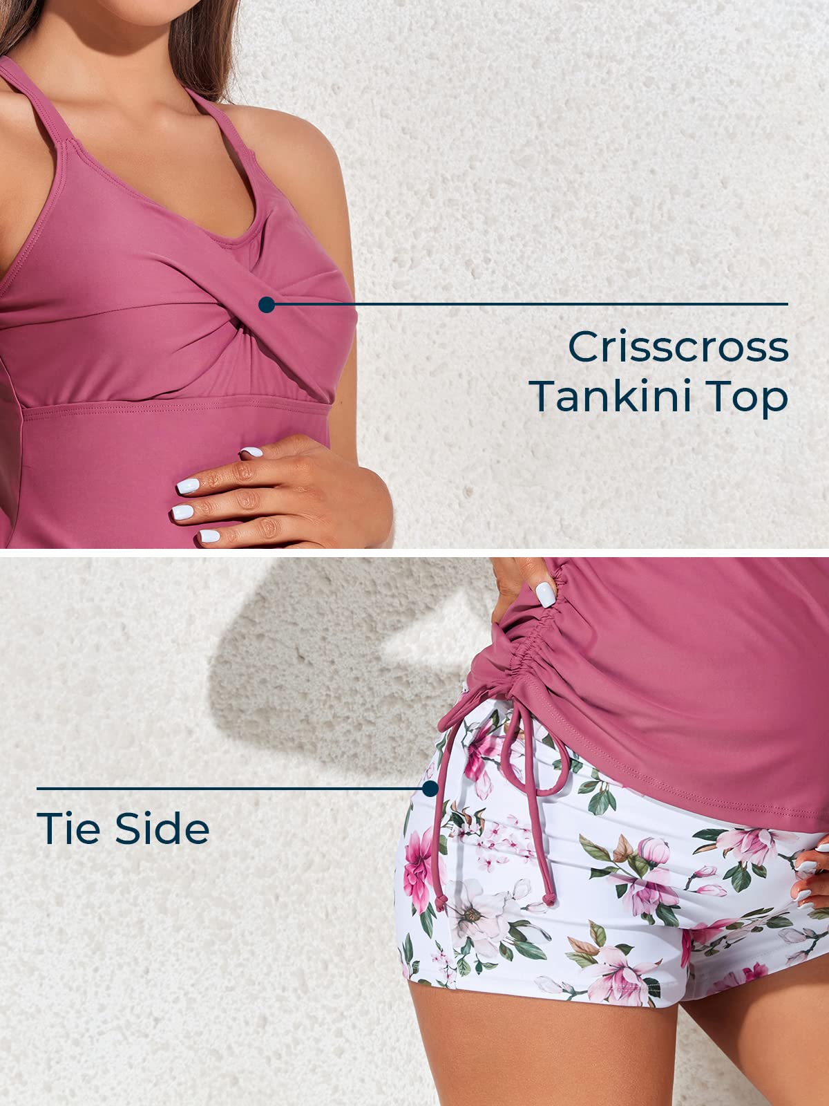 MiYang Maternity Tankini Swimsuit - Criss Cross Back Two Piece Pregnancy Bathing Suit with Ruched Tie Side - Perfect for Beach, Pool & Maternity Photoshoots