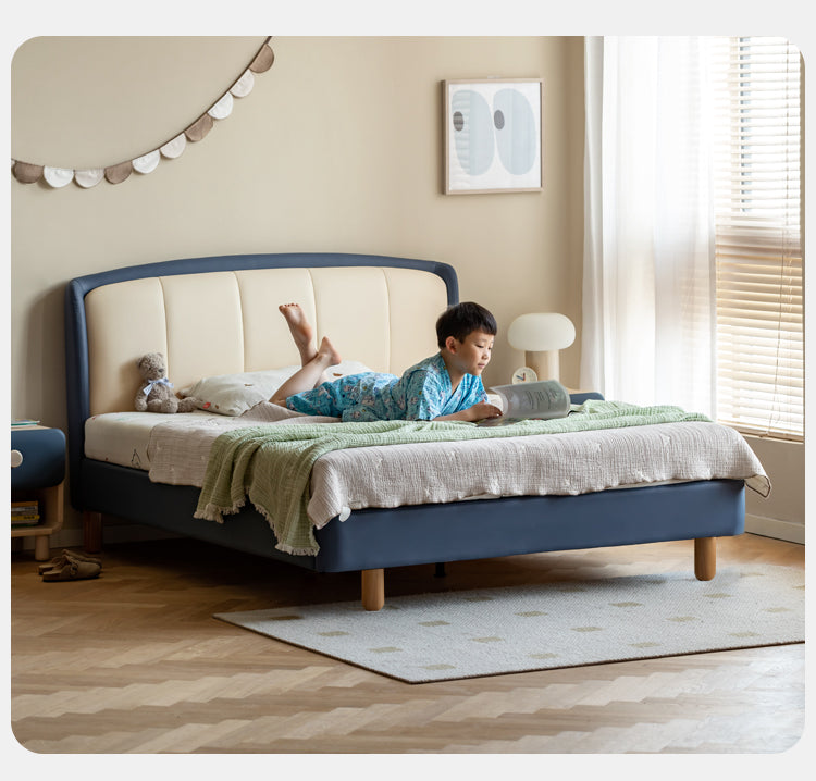 Organic Leather Soft Kids Bed - Durable & Comfortable Toddler Bed for Boys & Girls - Perfect for Nursery, Bedroom & Playroom