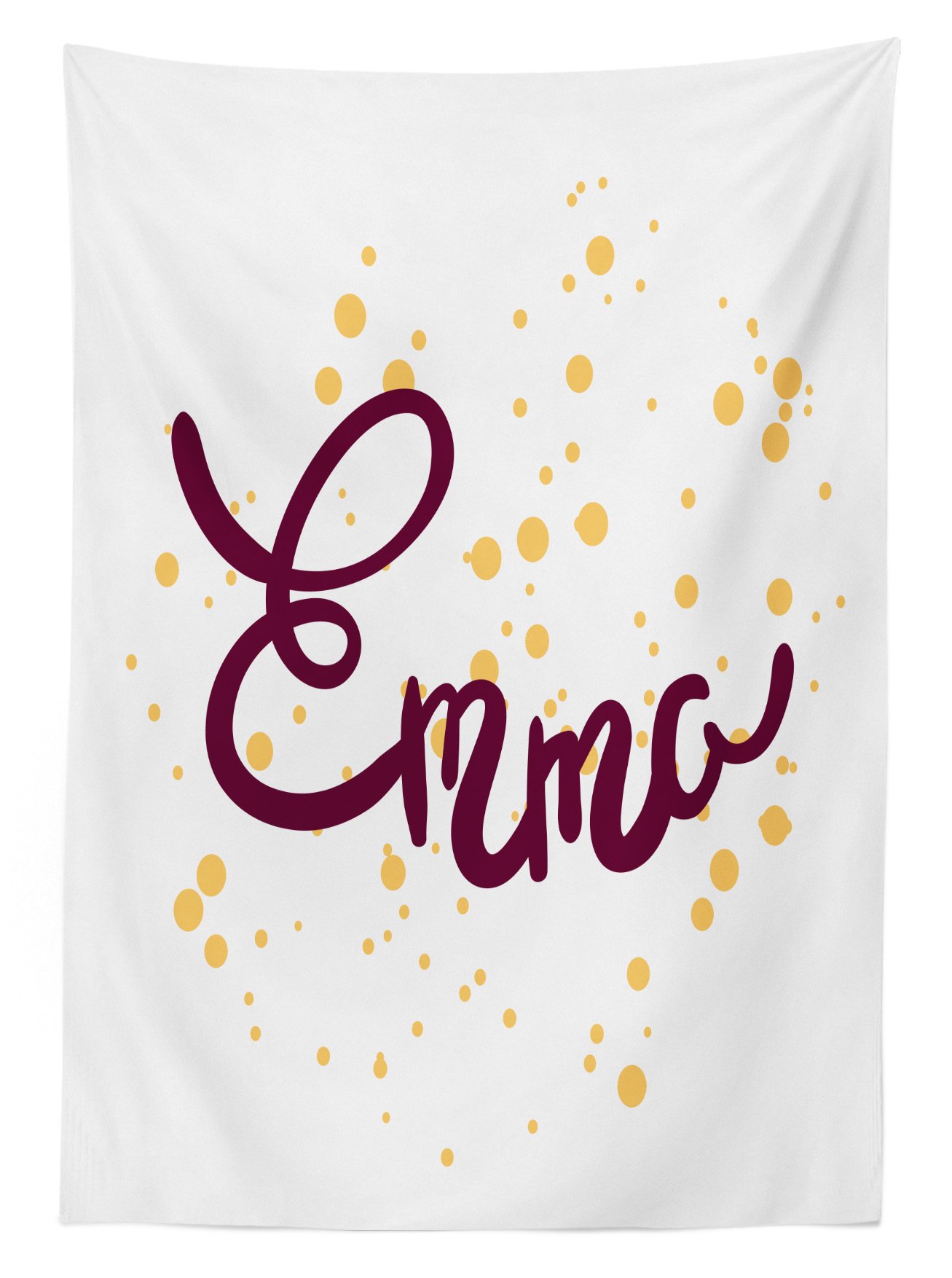 Ambesonne Emma Outdoor Tablecloth - Handwritten Letters & Swirls Design, Mustard Purple Washable Picnic Table Cover 58x120 Inches - Perfect for Garden Parties, BBQs, and Outdoor Dining Decor