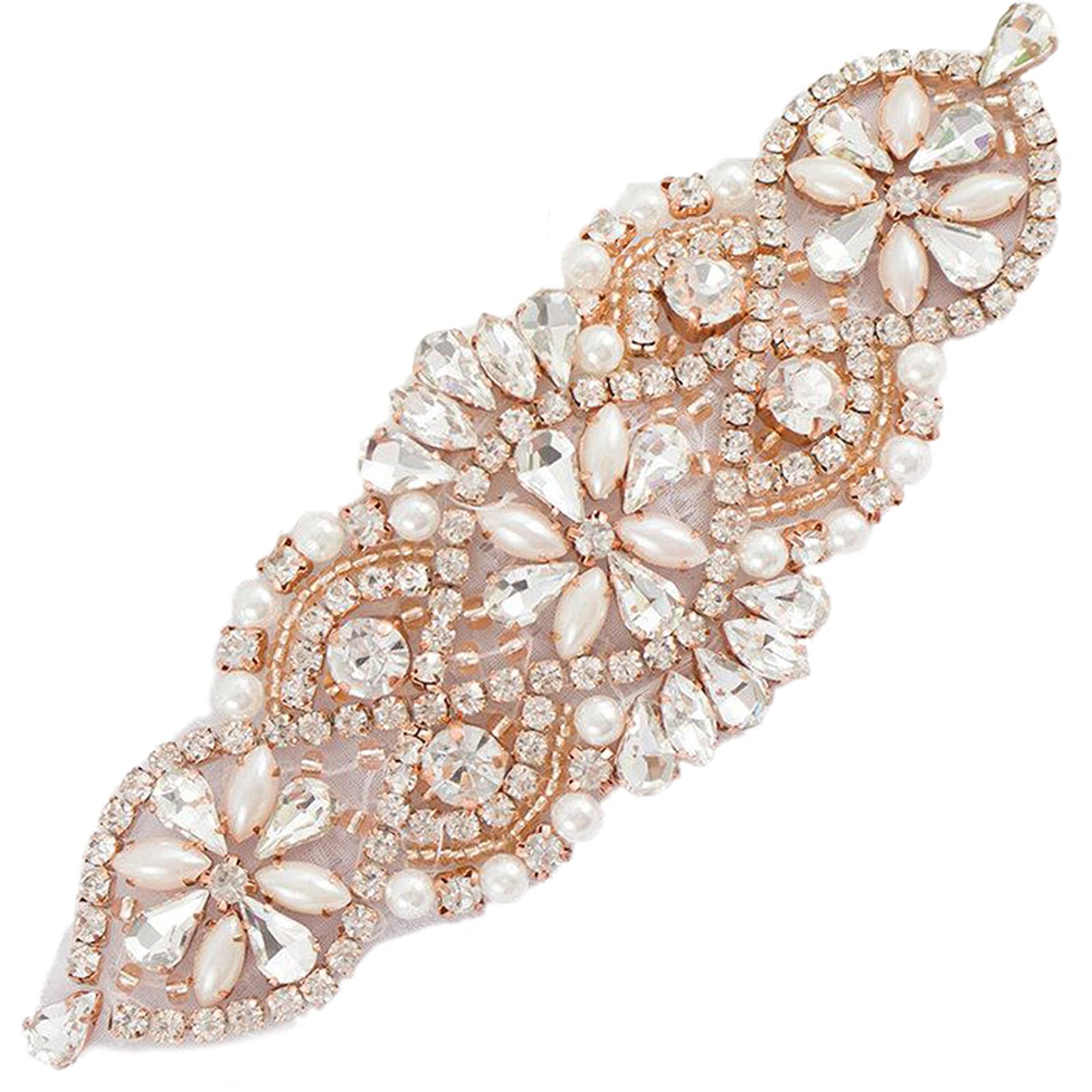 Elegant Rhinestone Wedding Belt for Women - Iron On Patches, Rose Gold Trim Bridal Sash Garter Belt (010-Rose Gold) | Perfect for Bridal Showers, Weddings & Special Occasions