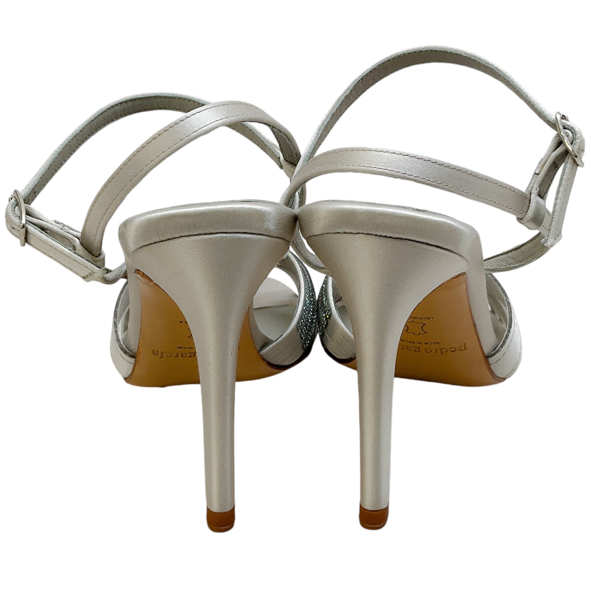 Pedro Garcia Women's Silver Sandals with Crystals - Elegant Gladiator Flat Sandals for Summer, Beach, and Party Occasions