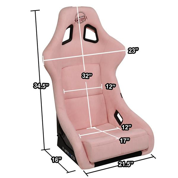 Universal Large Pink Alcantara Fabric Bucket Racing Seat - 1 Piece High-Performance Racing Style Seat for Cars, Trucks, and Gaming Simulators - Perfect for Racing Enthusiasts and Gaming Setups