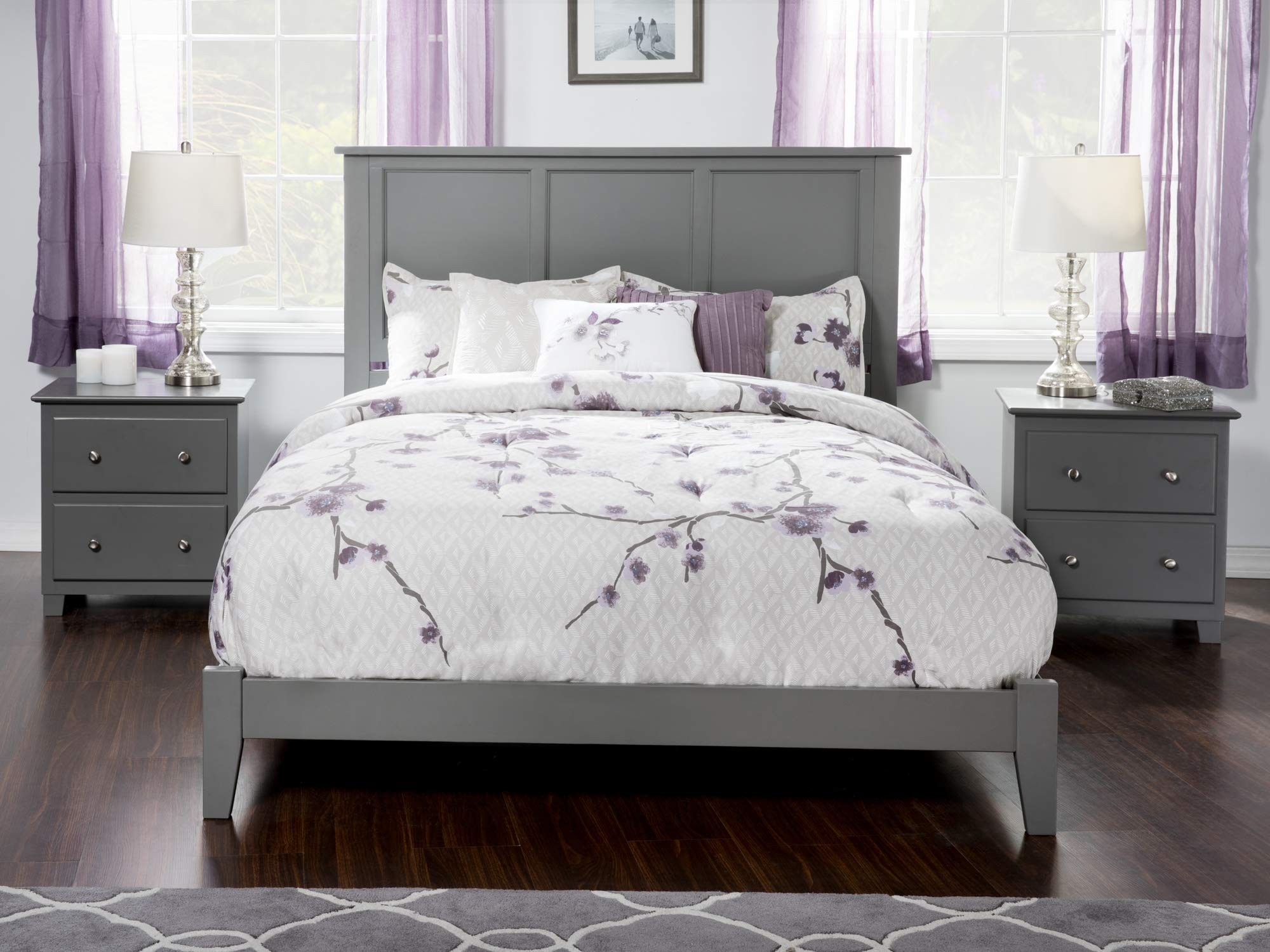 AFI Madison King Foundation Bed with USB Charging Ports - Grey Queen Size Platform Bed Frame for Modern Bedrooms | Perfect for Small Spaces & Guest Rooms