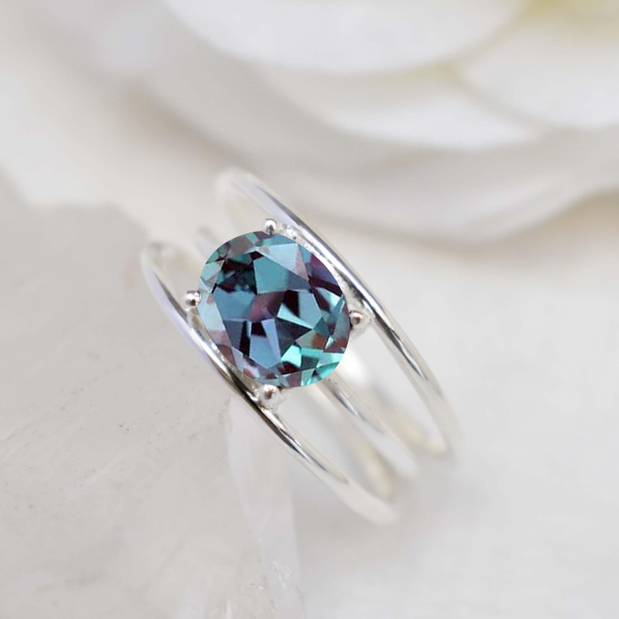 Natural Alexandrite Gemstone Ring - 925 Sterling Silver Handmade Color Changing Stackable Band | Perfect Birthday & Valentine's Day Gift for Women | Elegant Jewelry for Weddings, Anniversaries & Special Occasions