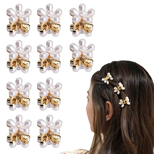 BAKEFY Mini Pearl Hair Clips - 12 Pack Tiny Flower Pearl Claw Clips for Women & Girls | Wedding, Party, Prom Hair Accessories | Cute Bangs & Updo Hairpins