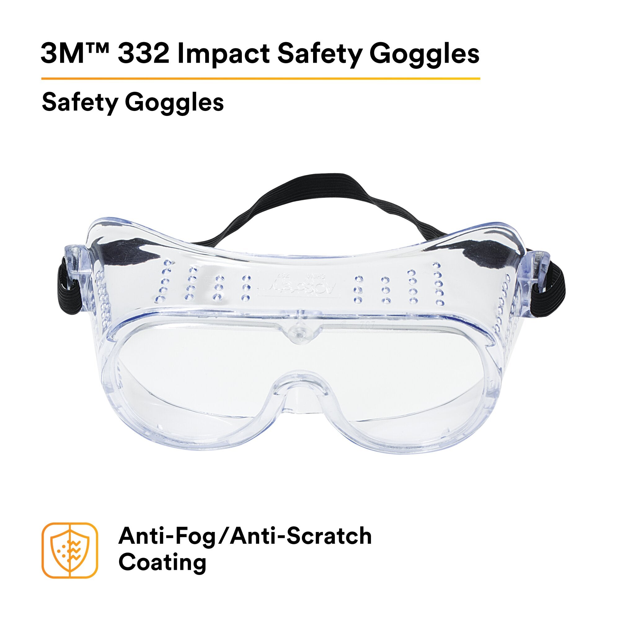 3M 332 Impact Safety Goggles - Anti-Fog, Clear Lens - ANSI Z87.1 Certified for Eye Protection - Ideal for Construction, Woodworking & Lab Work