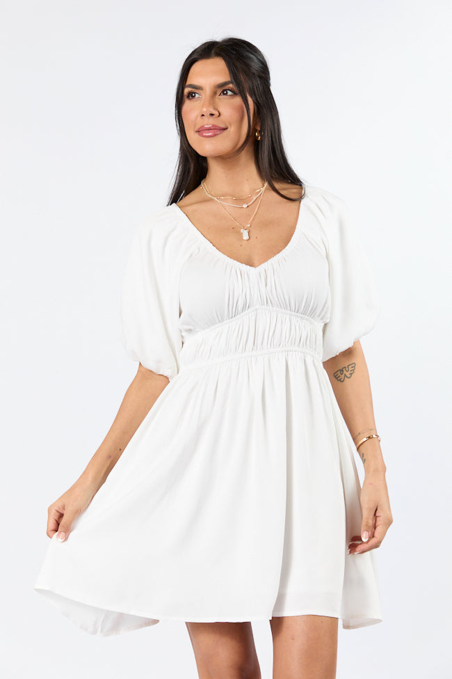 When In Paradise White Solid Mini Dress - Women's Summer Casual Short Sleeve Bodycon Dress for Beach, Party & Vacation | FINAL SALE