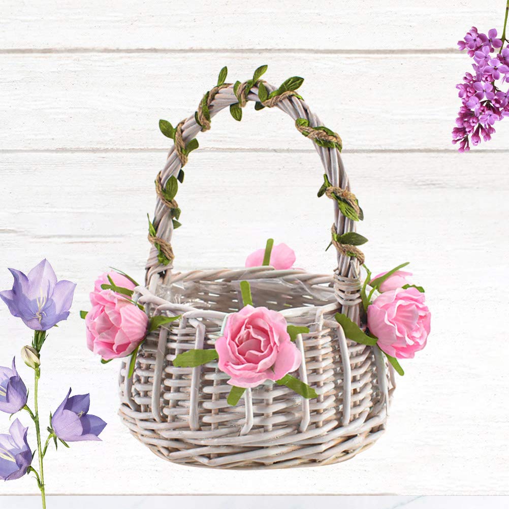 Rustic Bamboo Rattan Wedding Basket with Handles - Elegant Bridesmaid Gift, Picnic Basket, Plant Holder for Boho Weddings & Outdoor Events