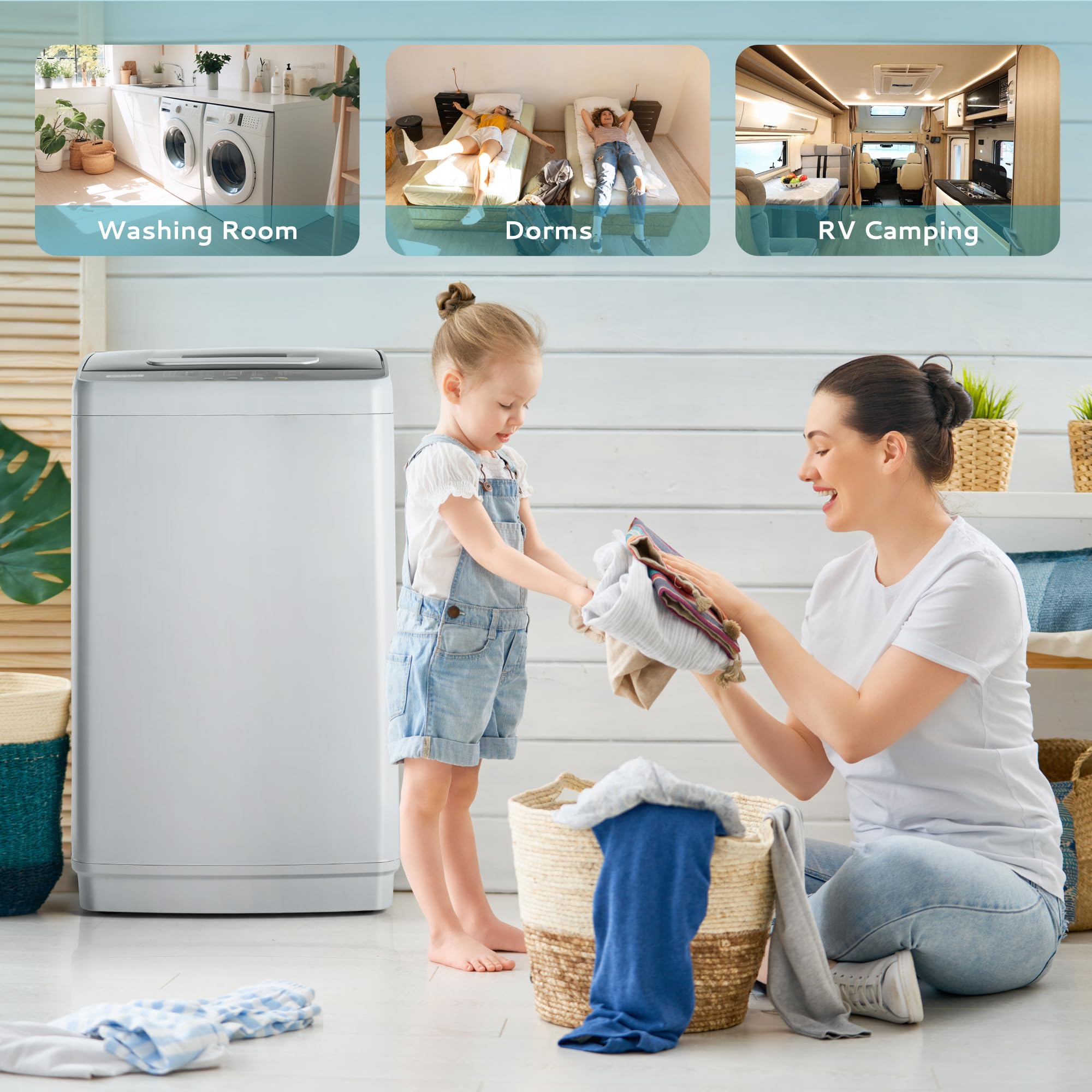 Euhomy 0.9 Cu Ft Portable Washing Machine with Drain Pump - 10 Wash Programs & 5 Water Levels, LED Display Compact Washer for Apartments, RVs, Dorms - Perfect for Small Spaces & Travel Laundry (Light Gray)