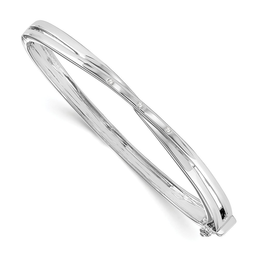0.03ct Diamond Crossover Bangle Bracelet in Sterling Silver - Elegant Women's Jewelry for Parties, Weddings & Special Occasions
