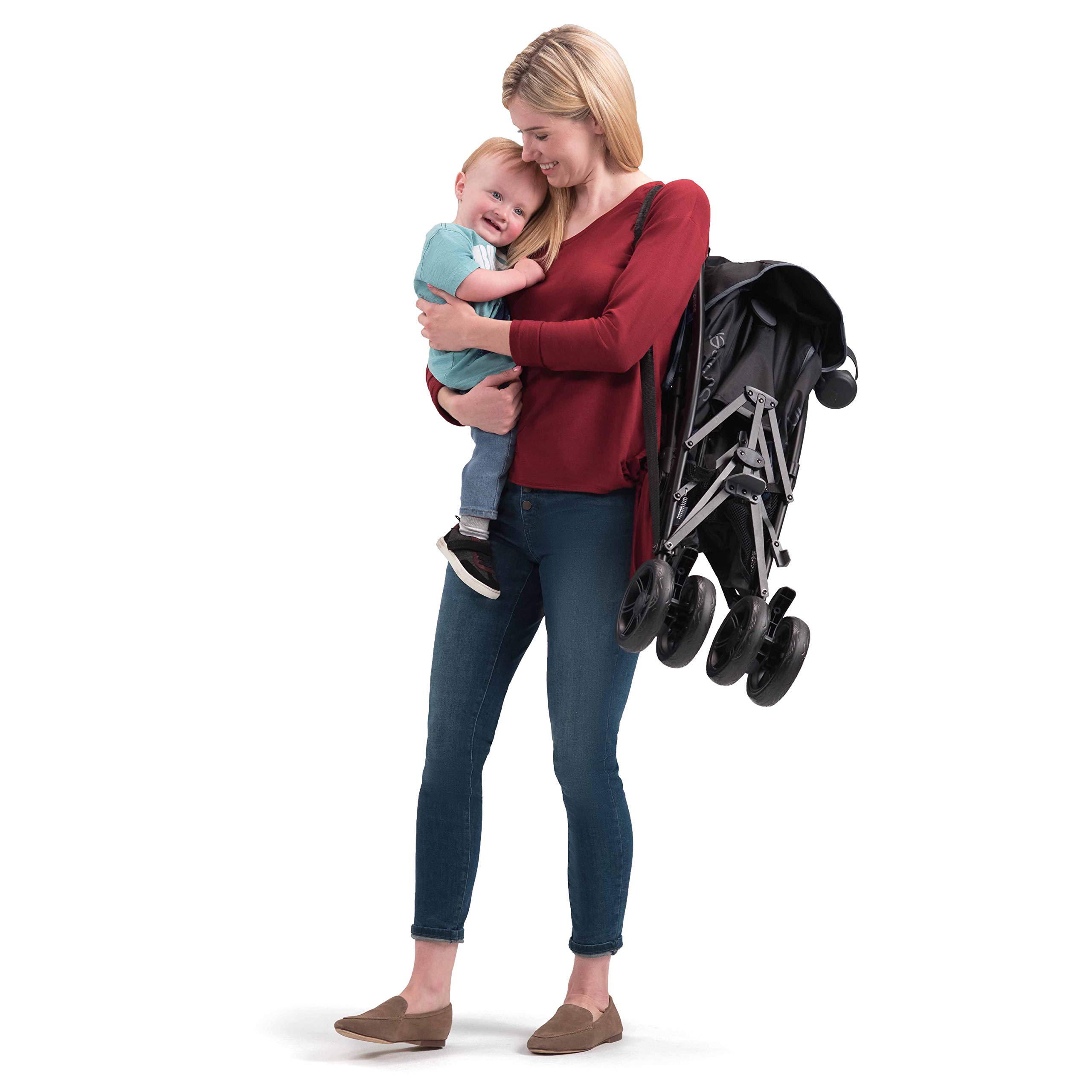 Summer Infant 3Dlite+ Lightweight Umbrella Stroller - Compact Fold, Oversized Canopy & Extra Storage - Black | Perfect for Travel, Shopping & Everyday Use