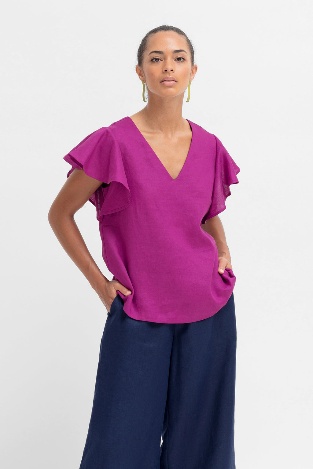 ELK Women's Linen Blouse - Soft Breathable Short Sleeve Tunic Top for Summer, Casual Wear & Beach Outfits