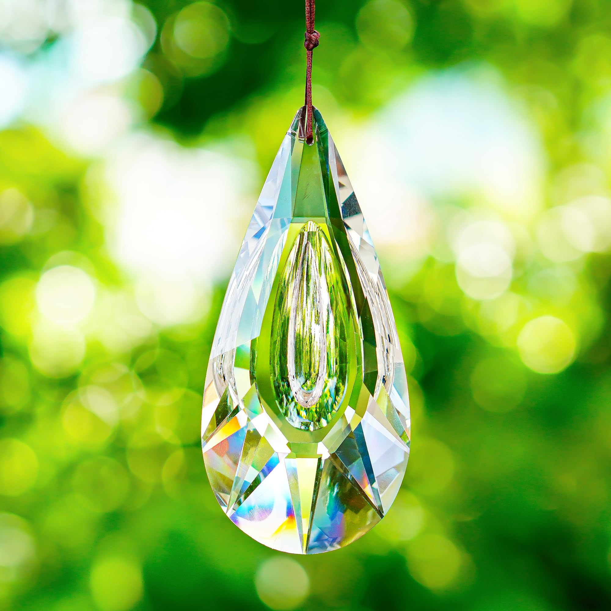 Crystal Prism Suncatcher - Faceted Clear Rainbow Maker Pendant for Windows, Gardens & Home Decor | Creates Beautiful Light Reflections for Meditation Rooms, Nurseries & Outdoor Spaces