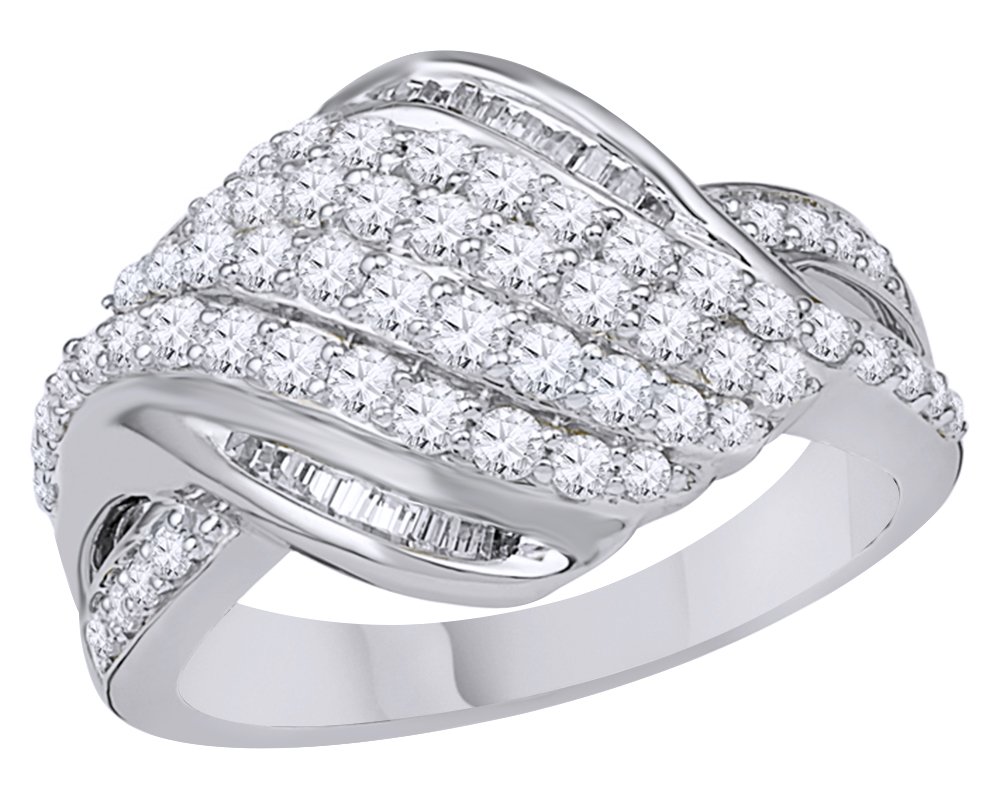 1 Cttw White Natural Diamond Rolling Wave Ring in 10K Solid Gold - Elegant Wedding Band, Anniversary Gift for Her, Everyday Luxury Jewelry