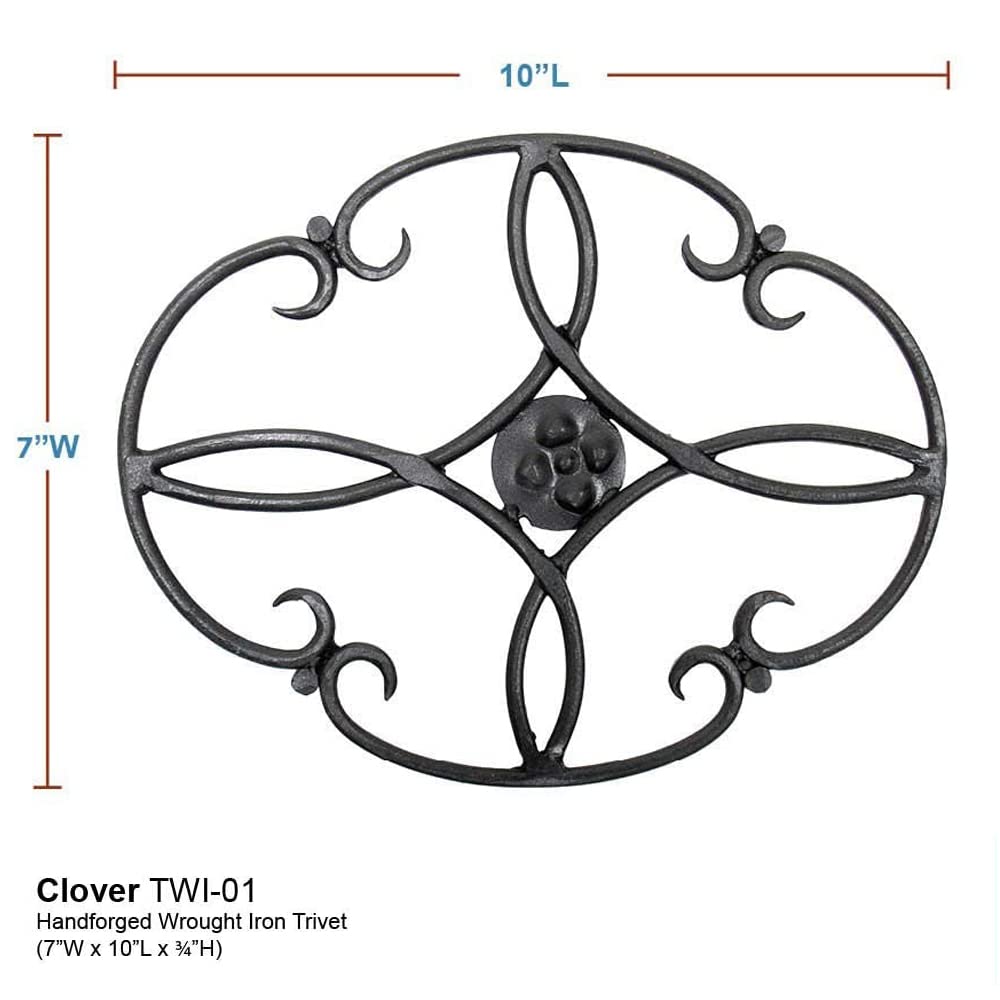 Black Wrought Iron Tabletop Trivet for Woodstove - Heat Resistant Clover Design for Hot Pots, Pans & Serving Dishes - Perfect for Kitchen, Dining & Outdoor BBQ Use