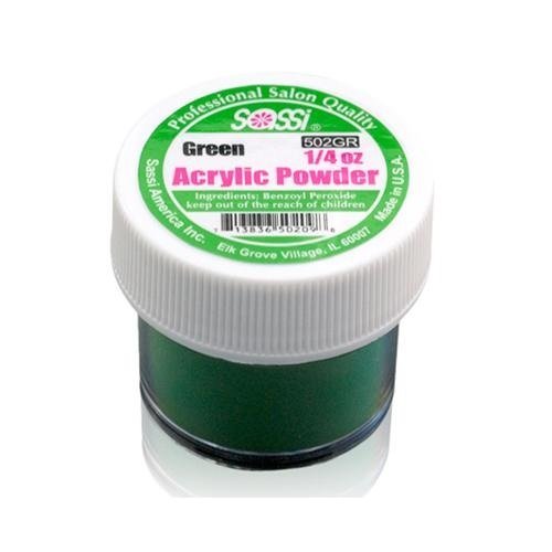 Sassi 1/4 Ounce Green Acrylic Powder for Nails - Professional Nail Art & Manicure Supplies for Salon & Home Use