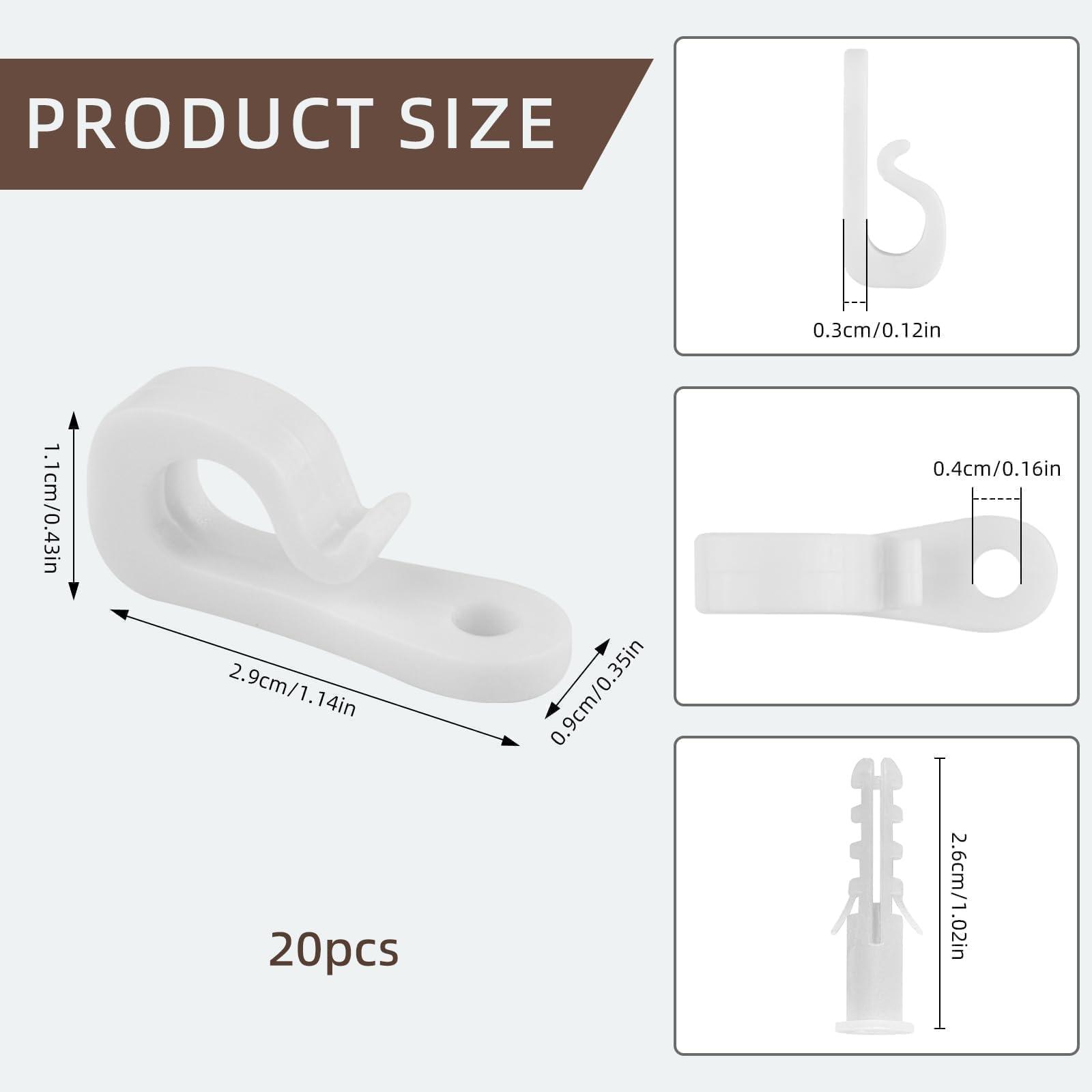 20PCS Heavy Duty White Plastic Down Wall Clips for Wire Closet Shelves - Includes Shelf Brackets, Screws & Expansion Tubes - Perfect for Organizing Closets, Garages and Storage Spaces