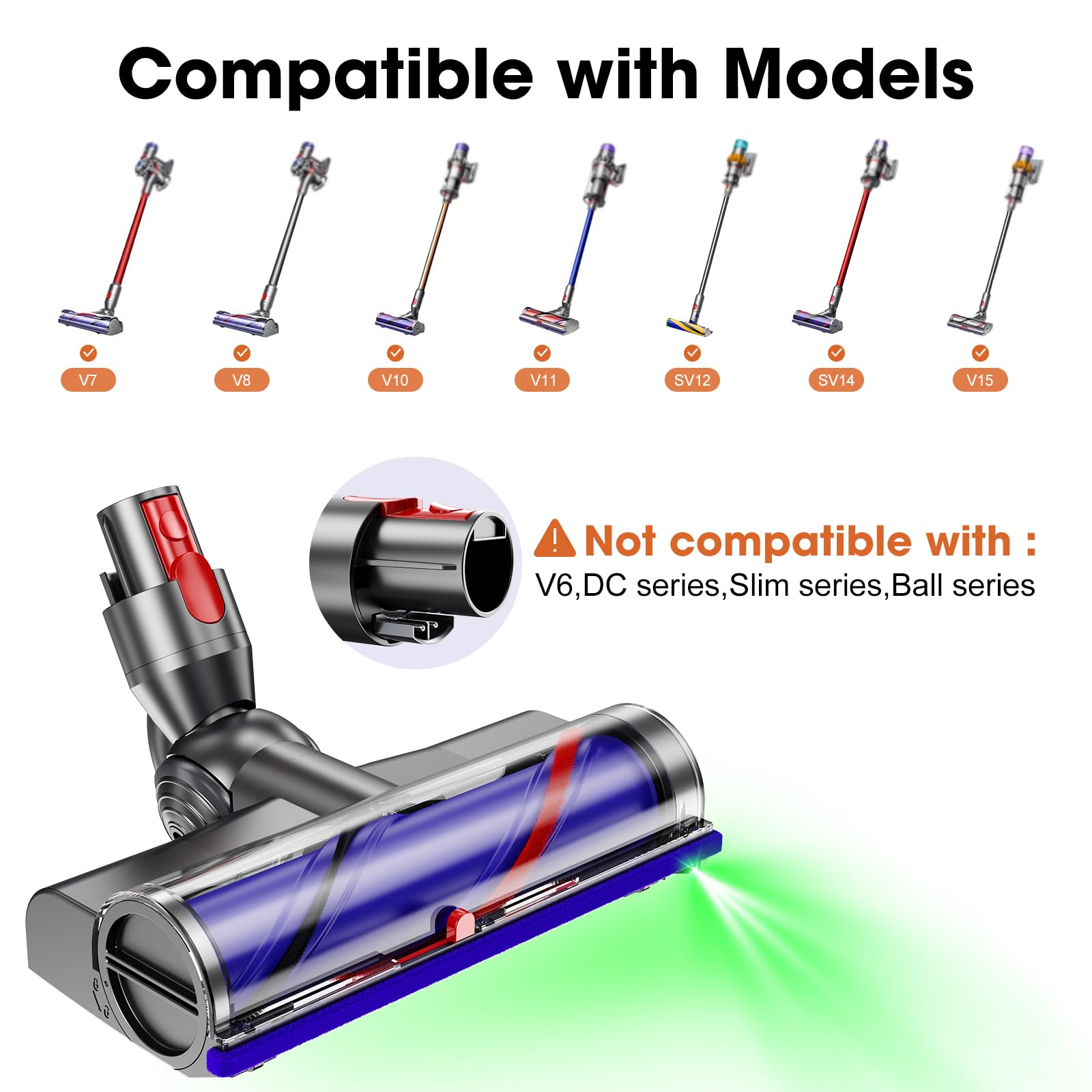 Dyson V7 V8 V10 V11 V15 Motorhead Replacement - LED Headlight Soft Roller Brush Head for Hardwood Floors & Carpets - Compatible with Dyson Cordless Stick Vacuums - Perfect for Pet Hair, Dust & Deep Cleaning at Home