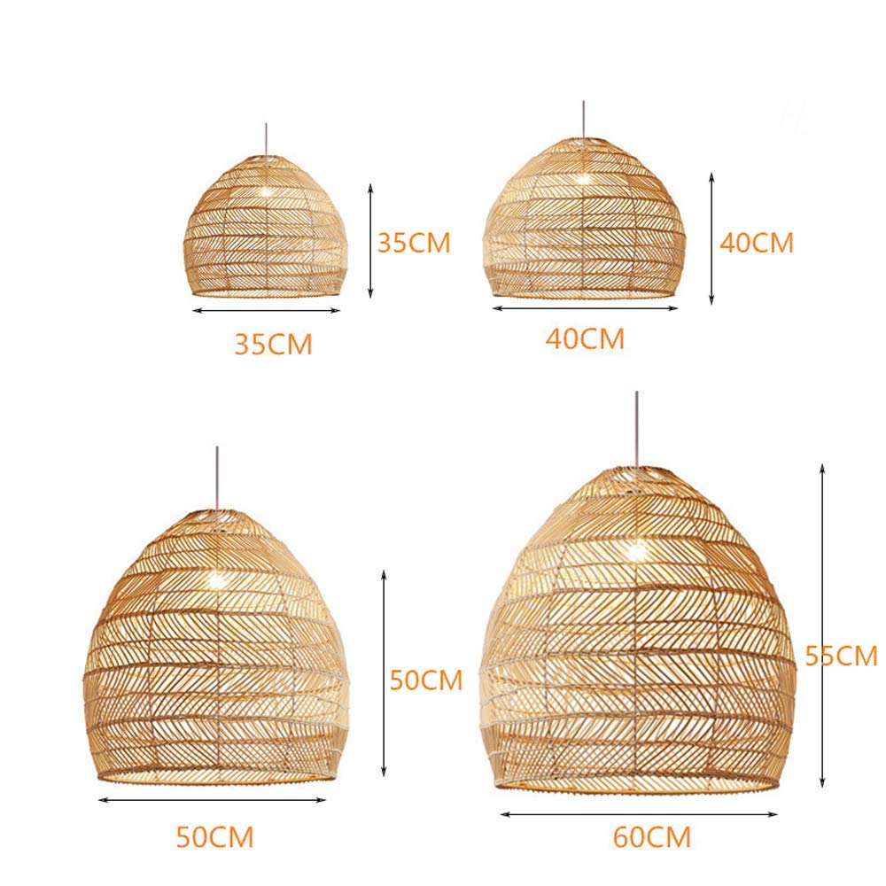 Japanese Style Rattan Pendant Light with E27 Base - 35Cm Diameter Handwoven Chandelier for Bedroom, Dining Room & Tea Room | Boho Farmhouse Ceiling Lighting Fixture | Perfect for Cozy Home Decor and Relaxing Spaces
