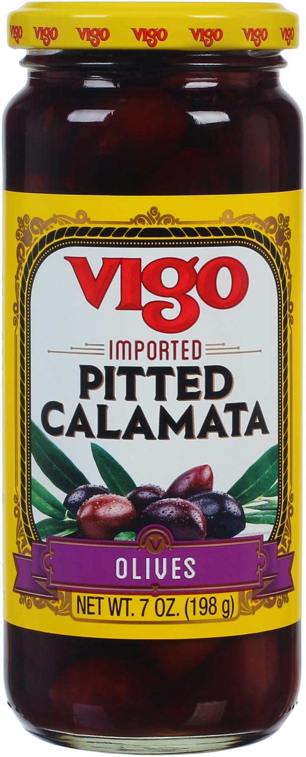 Premium Vigo Pitted Kalamata Olives 7oz (200g) - Imported Greek Olives for Salads, Charcuterie Boards & Mediterranean Recipes