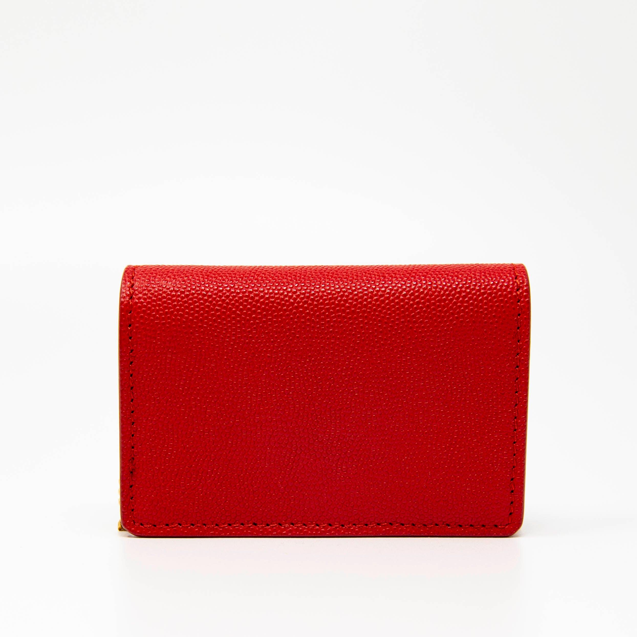 Burberry Red Leather Card Holder with Chain - Stylish & Compact Wallet for Women - Perfect for Parties, Travel & Everyday Use