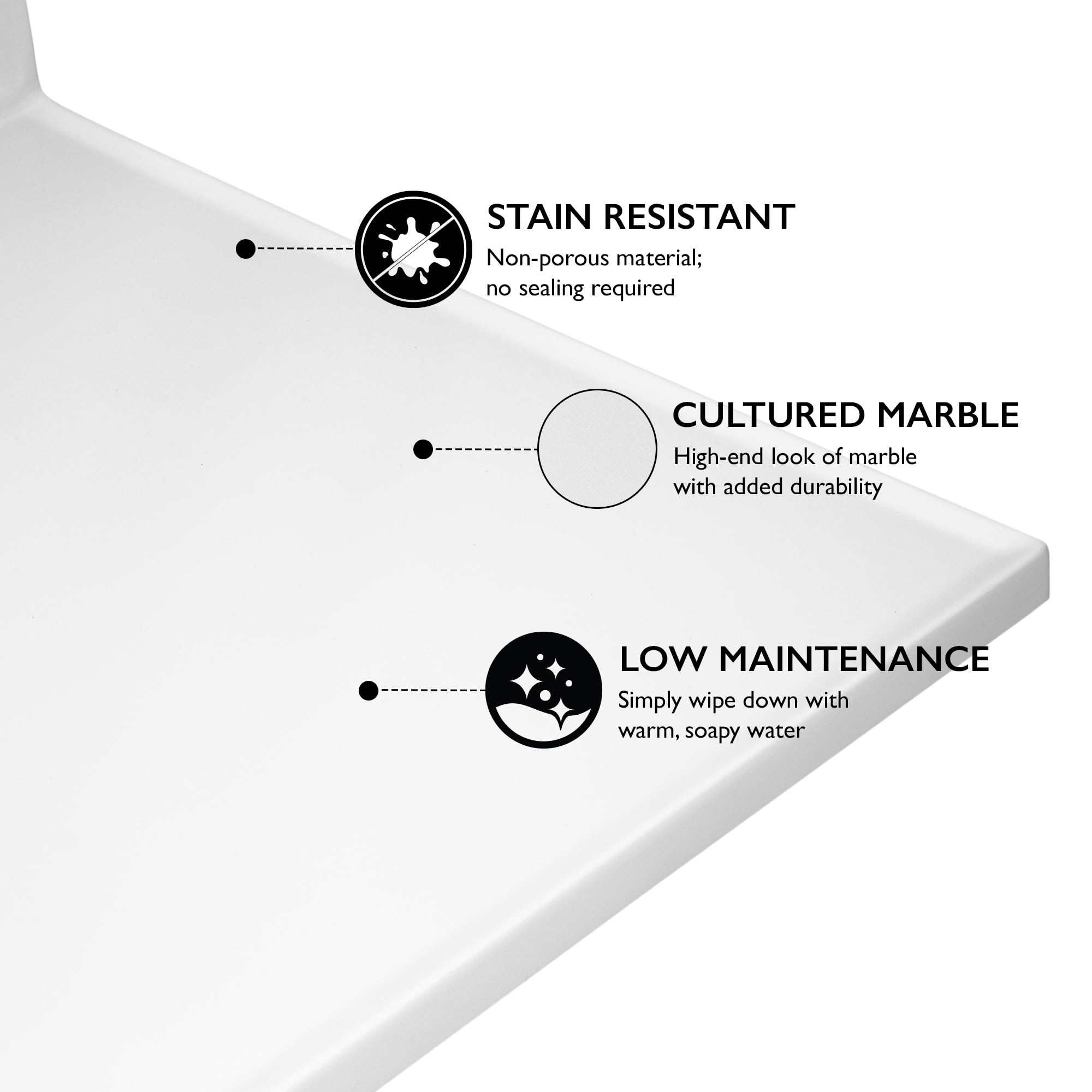 61 Inch White Cultured Marble Bathroom Vanity Top with Backsplash - Durable Modern Design for Home Renovation - Perfect for Master Bath & Powder Room Upgrades (Design House 597427)