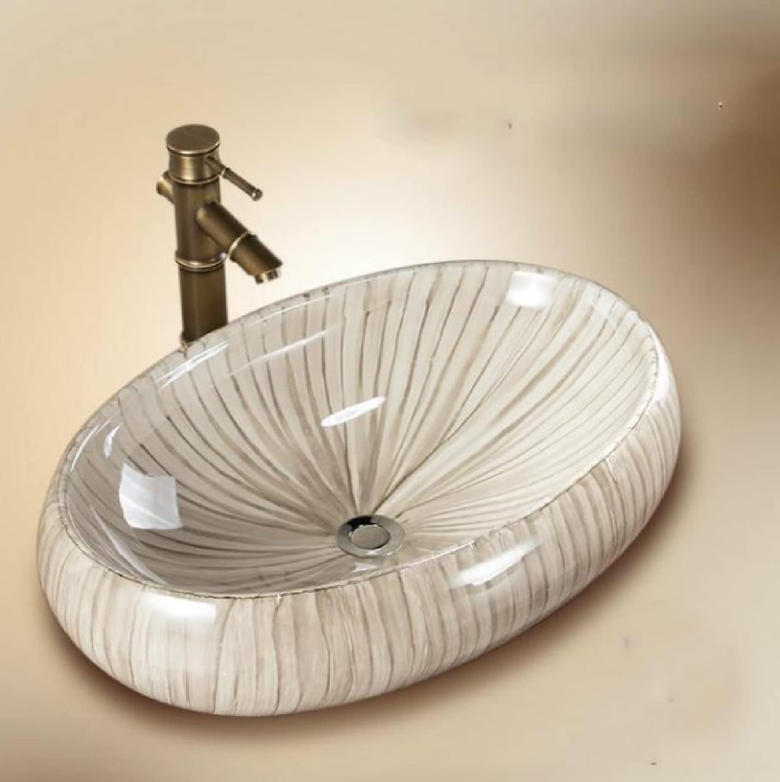 SHAWLA Oval Ceramic Vessel Sink - Handcrafted Marble Bathroom Basin, Countertop Wash Basin with Colorful Jingdezhen Art Design - Perfect for Modern Vanities, Powder Rooms & Luxury Bathroom Renovations
