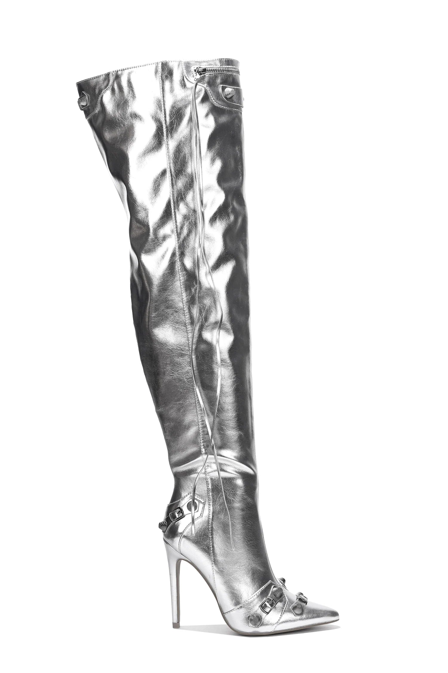 Paola Women's Over The Knee Boots - Silver High Heel Thigh High Boots for Party, Night Out & Winter Fashion