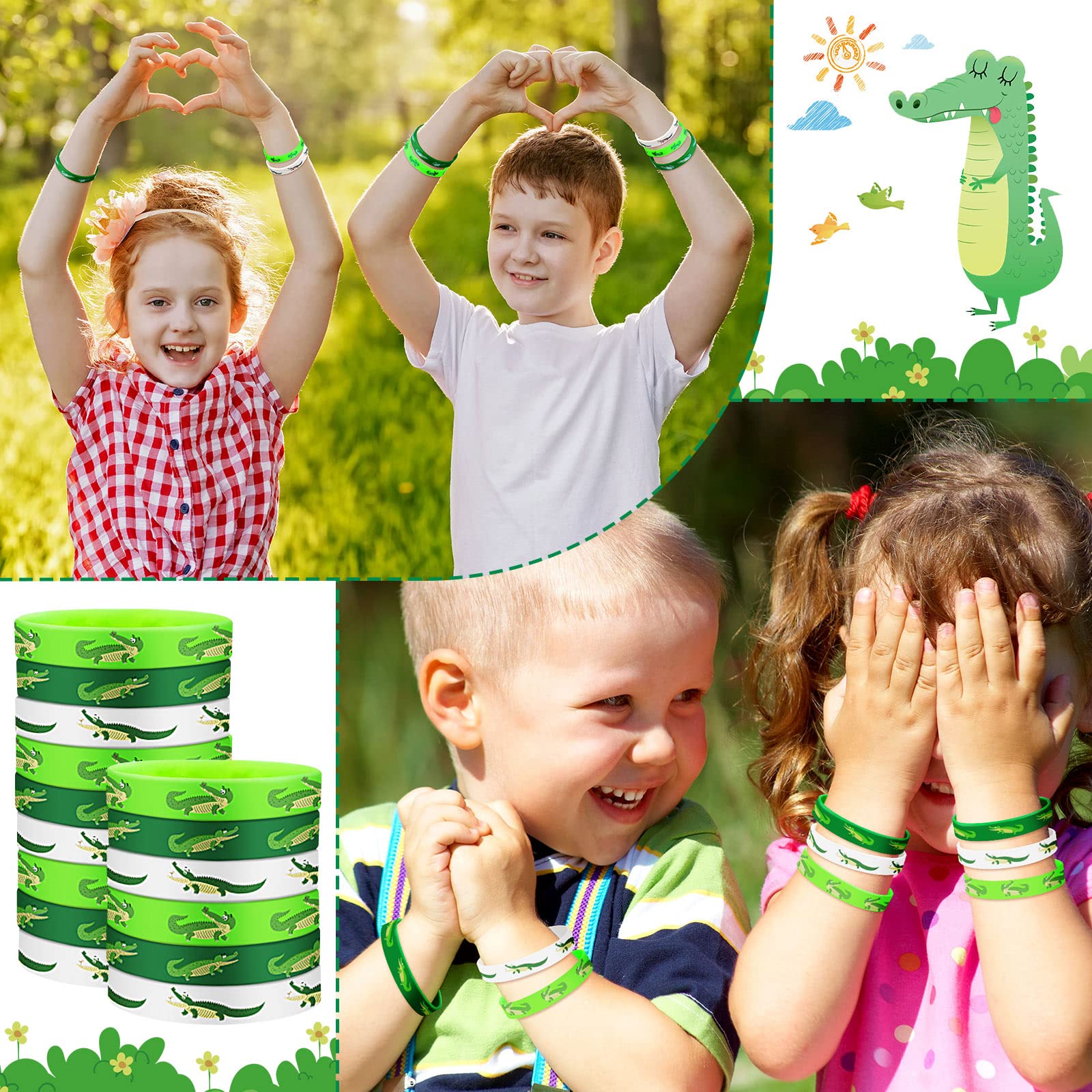 Junkin 30 Pack Reptile Party Supplies - Silicone Wristbands, Crocodile Favors Bracelets for Kids, Birthday Party Gifts & Bag Stuffers - Perfect for Reptile Themed Parties, Zoo Events & Classroom Rewards (Crocodile Design)