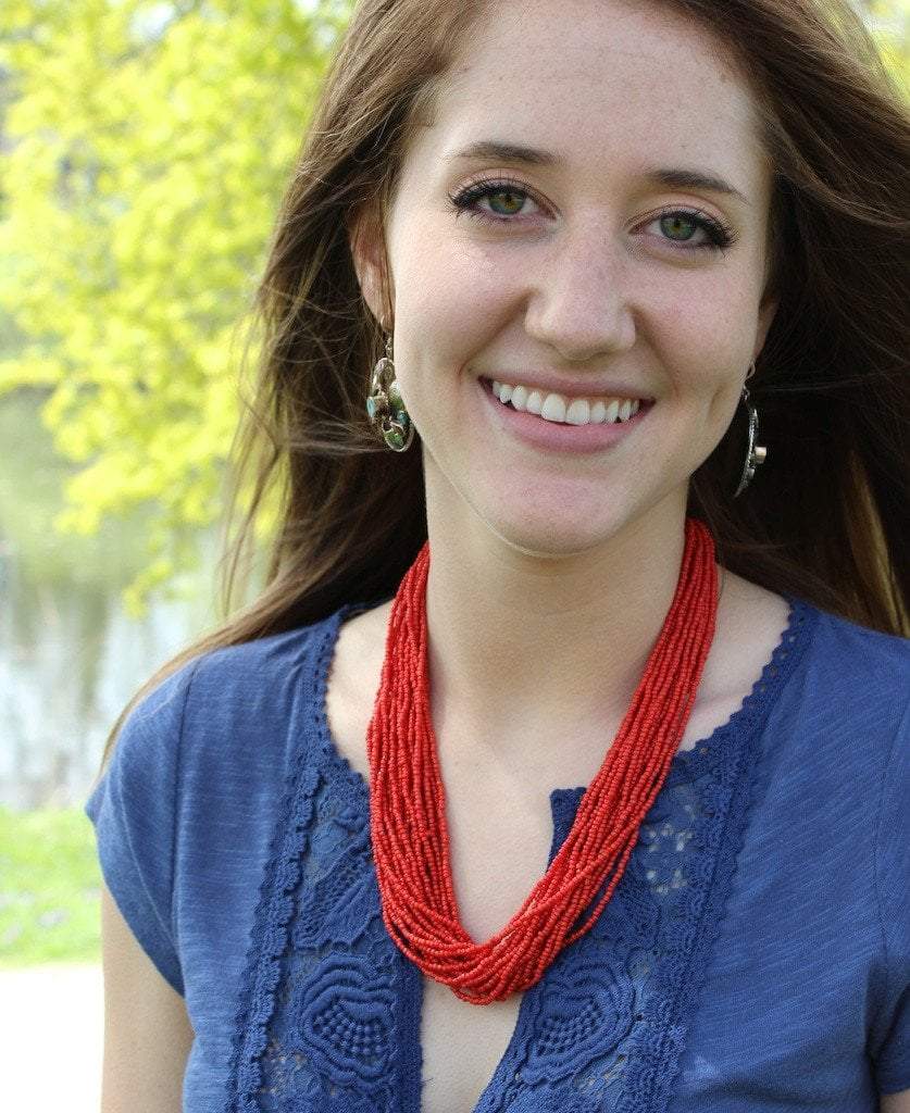 Handmade Sherpa Coral Beaded Necklace with 1000 Beads - Boho Chic Jewelry for Women, Perfect for Festivals, Weddings & Layering