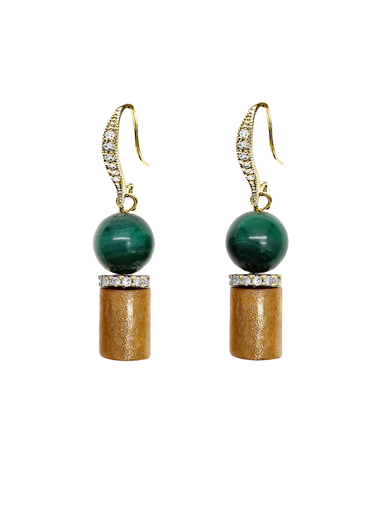 Golden Coral and Malachite Dangle Earrings NE033 - Elegant Handmade Jewelry for Women, Perfect for Parties, Weddings & Special Occasions