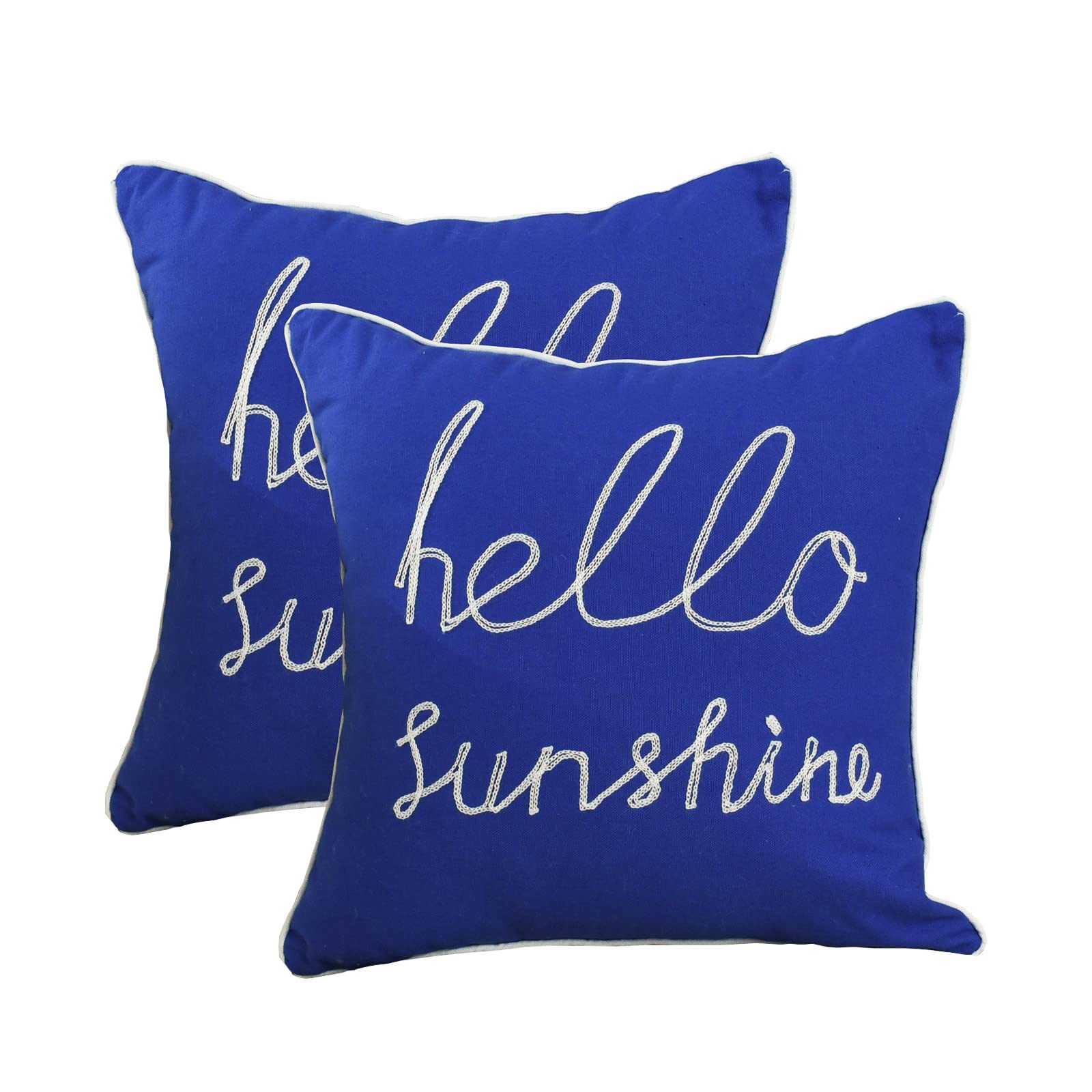 YIcabinet Set of 2 Soft Solid Decorative Square Throw Pillow Covers 18x18 Inch - Outdoor Patio, Sofa & Bedroom Decor - Sapphire Blue Hello Sunshine Design for Home, Car & Garden Use