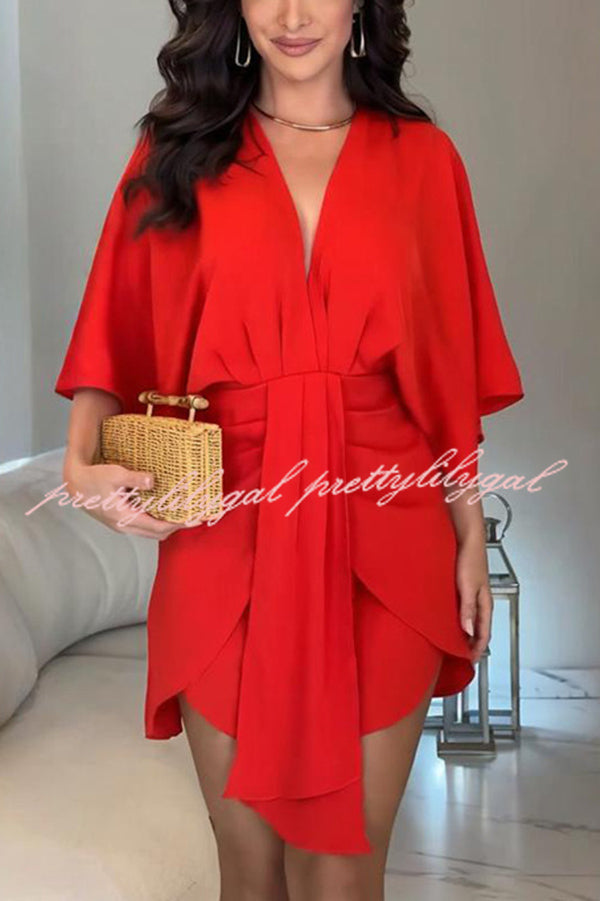 Stylish Solid Color V-Neck Half Sleeve Casual Mini Dress for Women | Summer Fashion, Beach Wear & Party Outfit