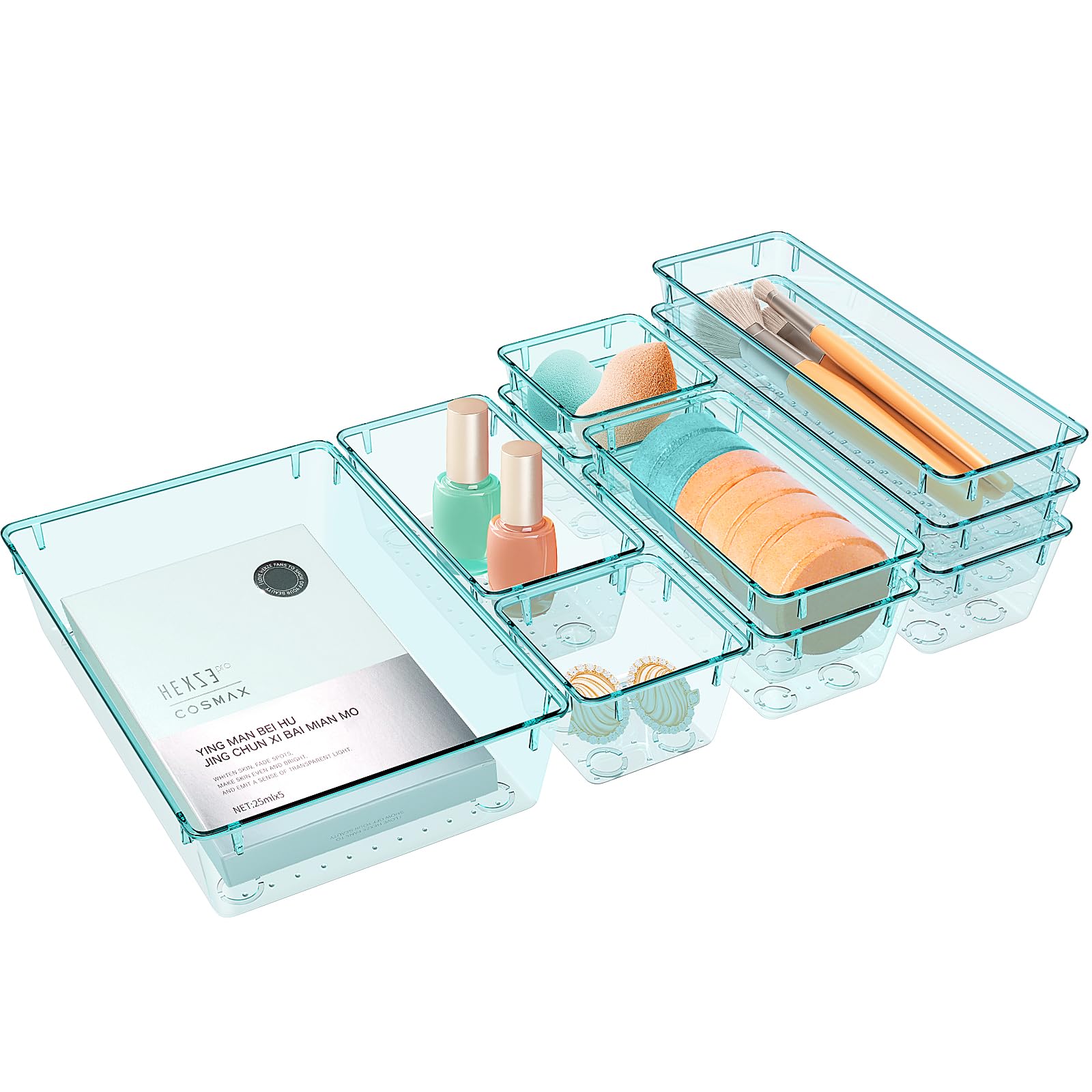 10-Piece Clear Drawer Organizer Set - 4 Sizes for Bathroom, Kitchen, Office & Bedroom Storage - Perfect for Makeup, Jewelry, Utensils, Gadgets & Small Items - Space-Saving Cabinet Trays & Bins for Home Organization