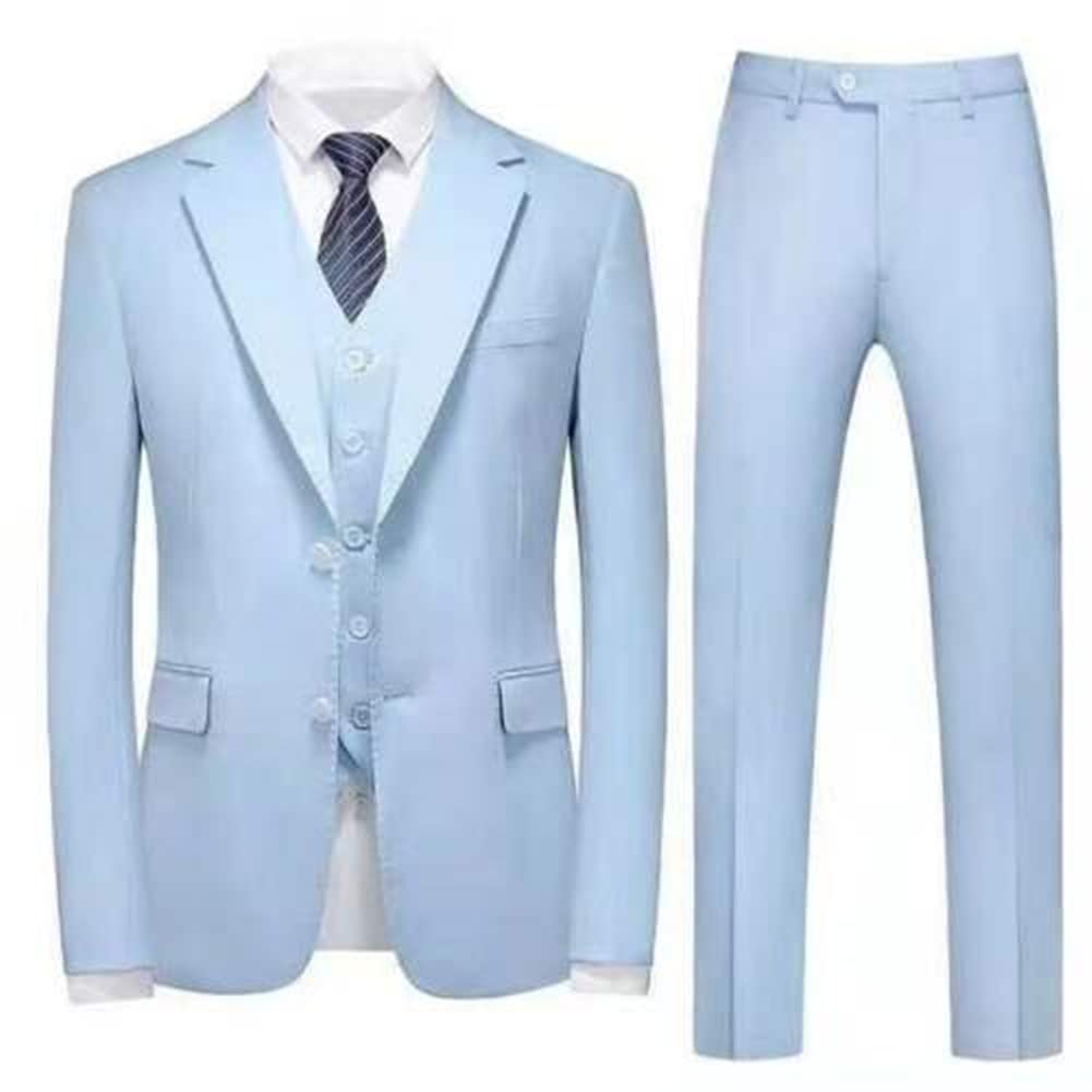 Men's Slim Fit Light Blue 3-Piece Wedding Tuxedo Suit Set - Groomsmen Blazer Jacket, Pants & Vest for Formal Events, Prom, Parties & Special Occasions