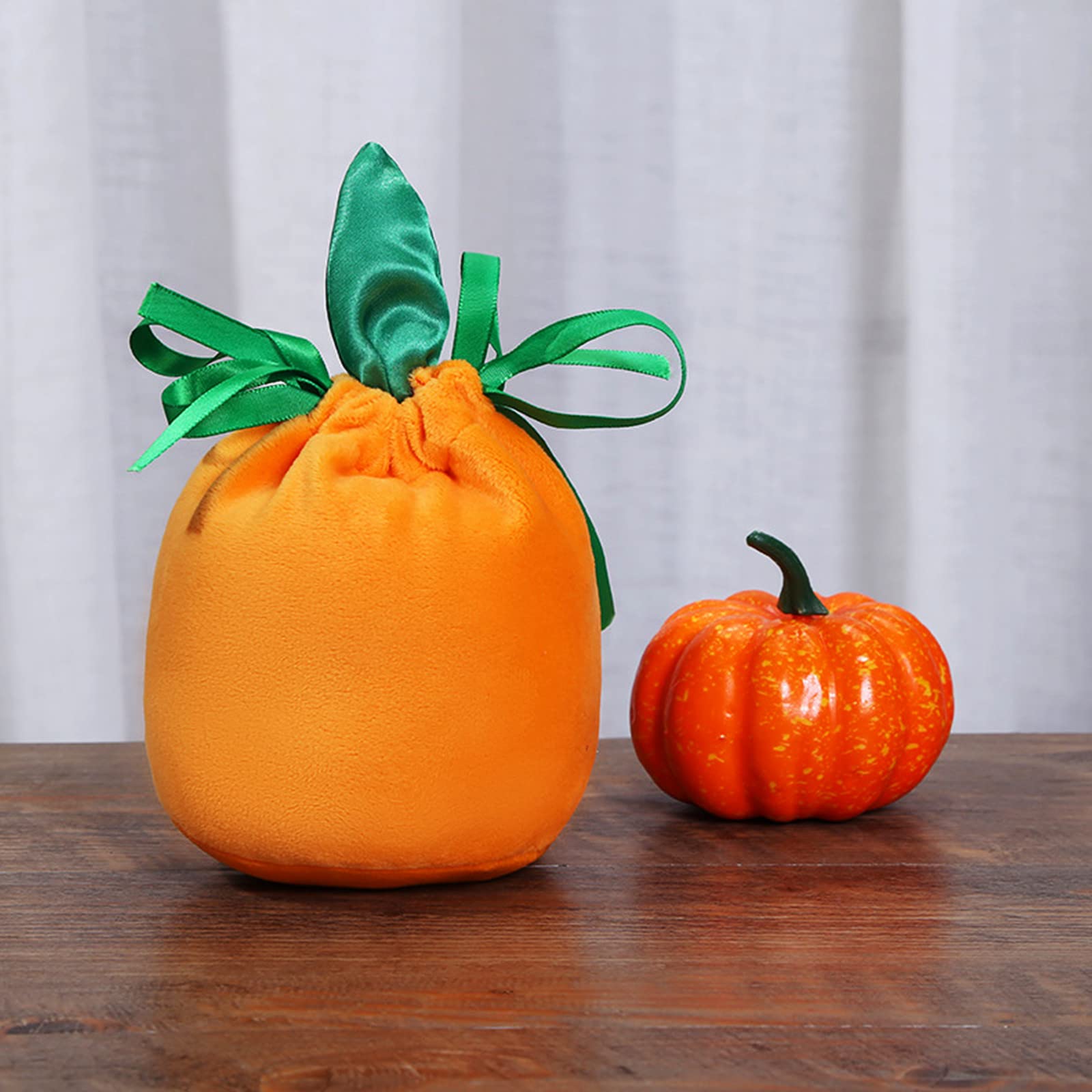 10 Pack Fall Pumpkin Candy Bags - Orange Halloween Treat Bags with Drawstring for Thanksgiving, Christmas & Autumn Parties - Perfect for Trick or Treat, Goodie Gifts & Seasonal Celebrations