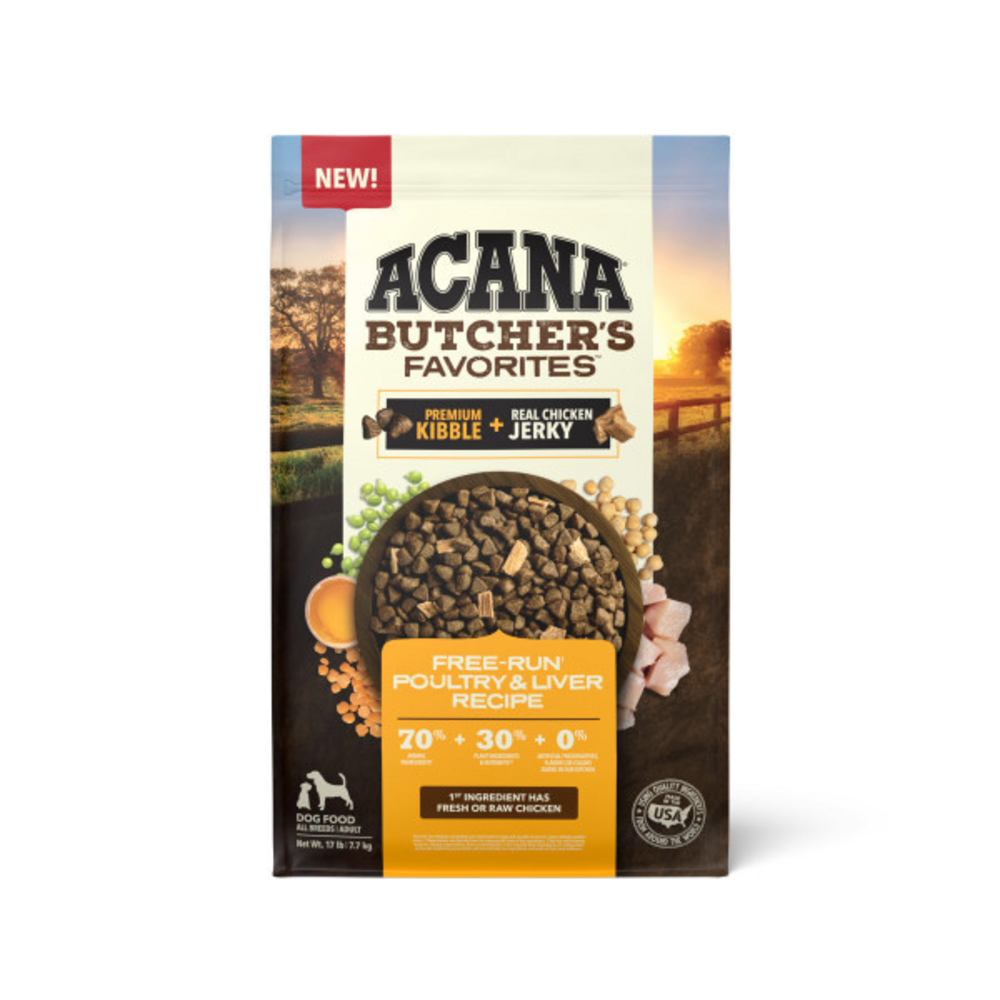 ACANA Butchers Favorites Free Run Poultry and Liver Recipe Dry Dog Food - Premium Grain-Free Nutrition for Adult Dogs - Perfect for Active Pets & Training Treats
