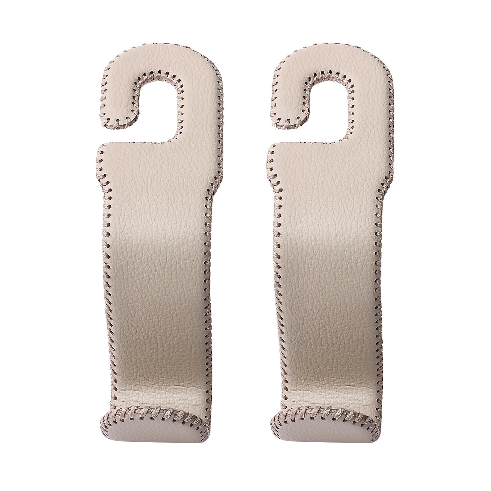 Premium Leather Car Hooks for Headrest - 2 Pack U-Shaped Purse Holders, Durable Seat Back Organizer for Purses, Bags, Coats & Accessories (Beige) - Perfect for SUVs, Sedans & Road Trips