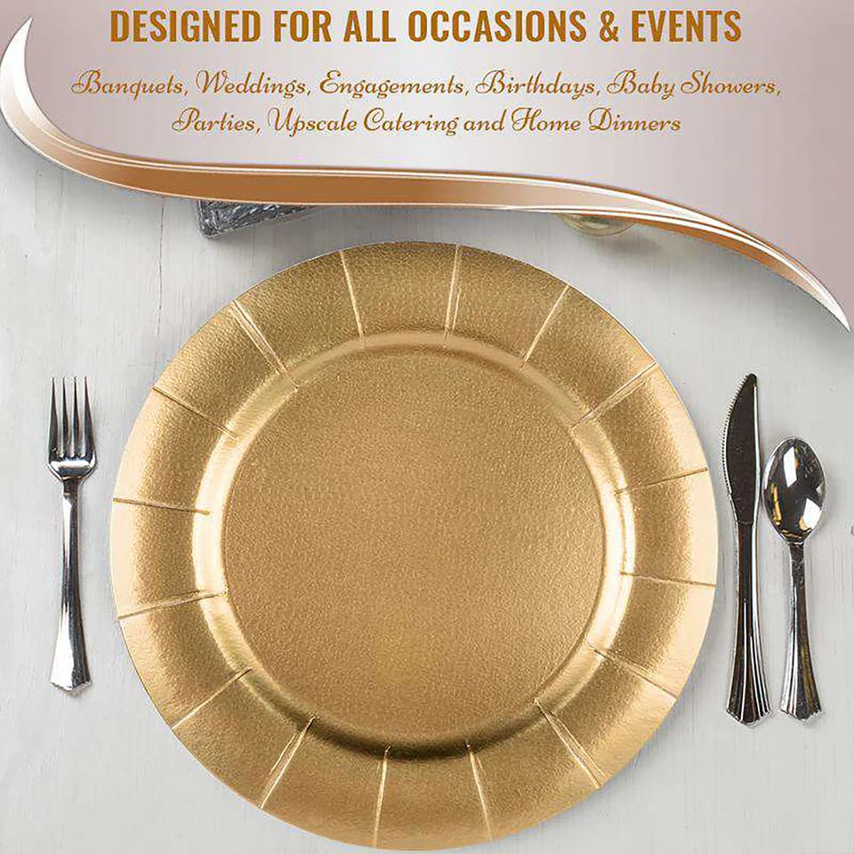 Elegant 13 Inch Gold Paper Plates [80-Pack] - Heavy-Duty Disposable Charger Plates, Eco-Friendly & Biodegradable for Parties, Weddings & Special Events