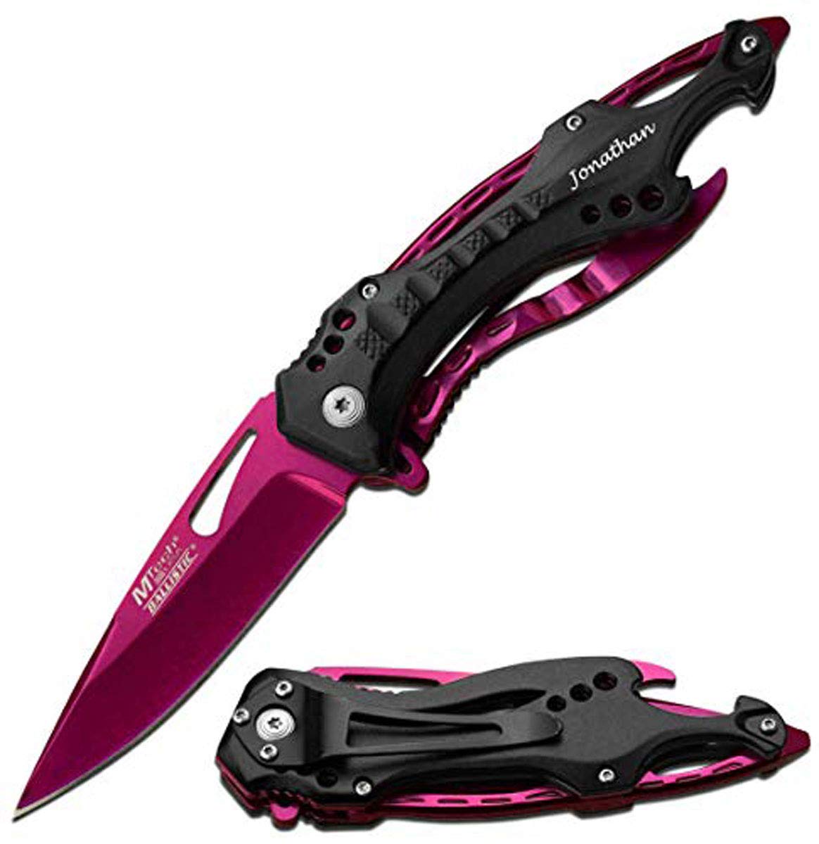 Personalized Laser Engraved Pocket Knife - Custom Gifts for Men, Fathers Day Present, Groomsmen Gift Idea, Graduation Gift for Him with Free Engraving (Magenta) - Perfect for Camping, Hiking, Outdoor Adventures & Everyday Carry